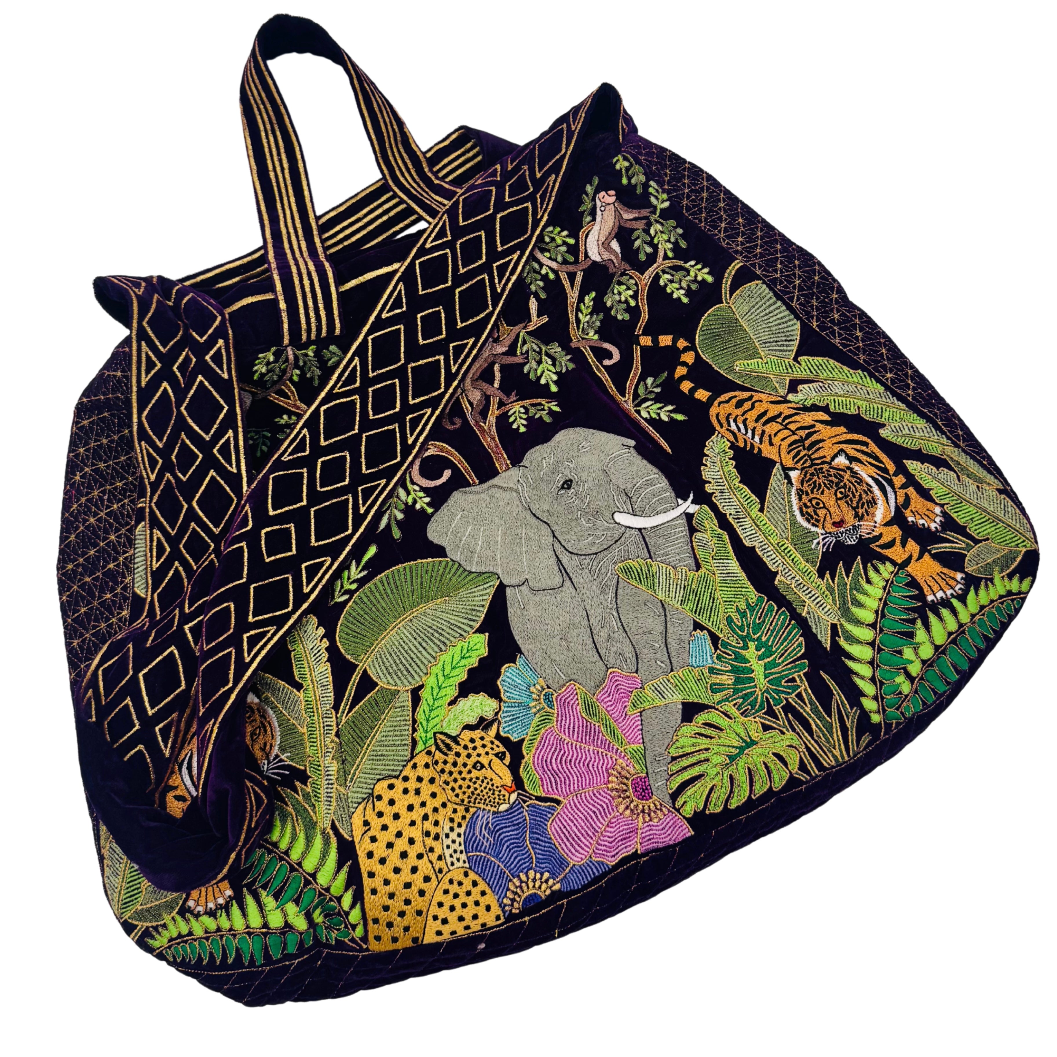 The Paloma Luxe Hobo Bag - Inky Black Embroidered Velvet Hobo Bag