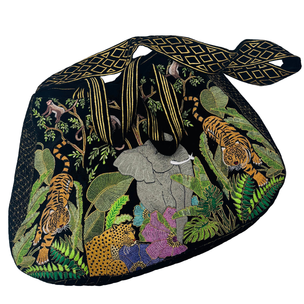 The Paloma Luxe Hobo Bag - Inky Black Embroidered Velvet Hobo Bag