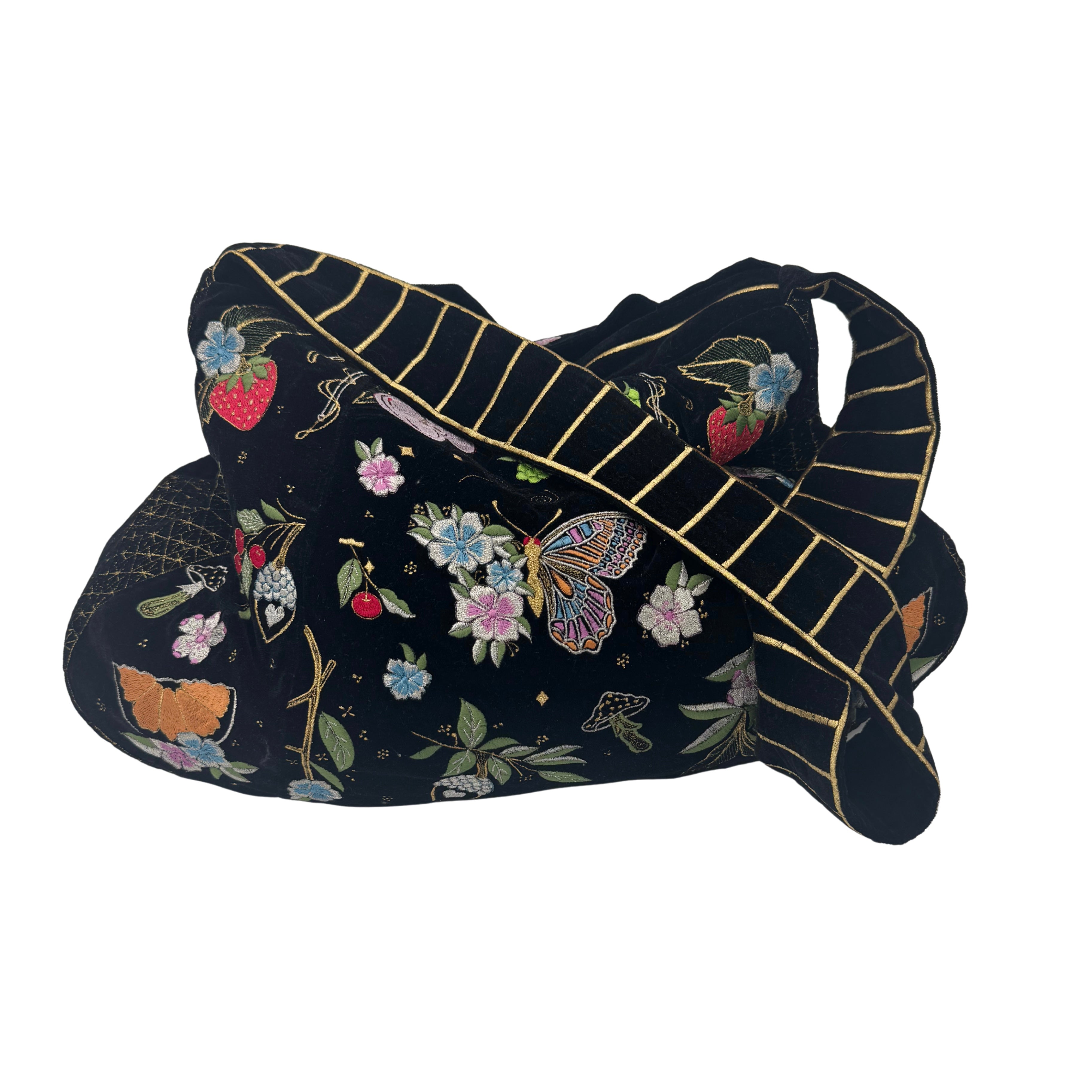 The Valentina Luxe Hobo - Midnight Black Embroidered Velvet Hobo Bag