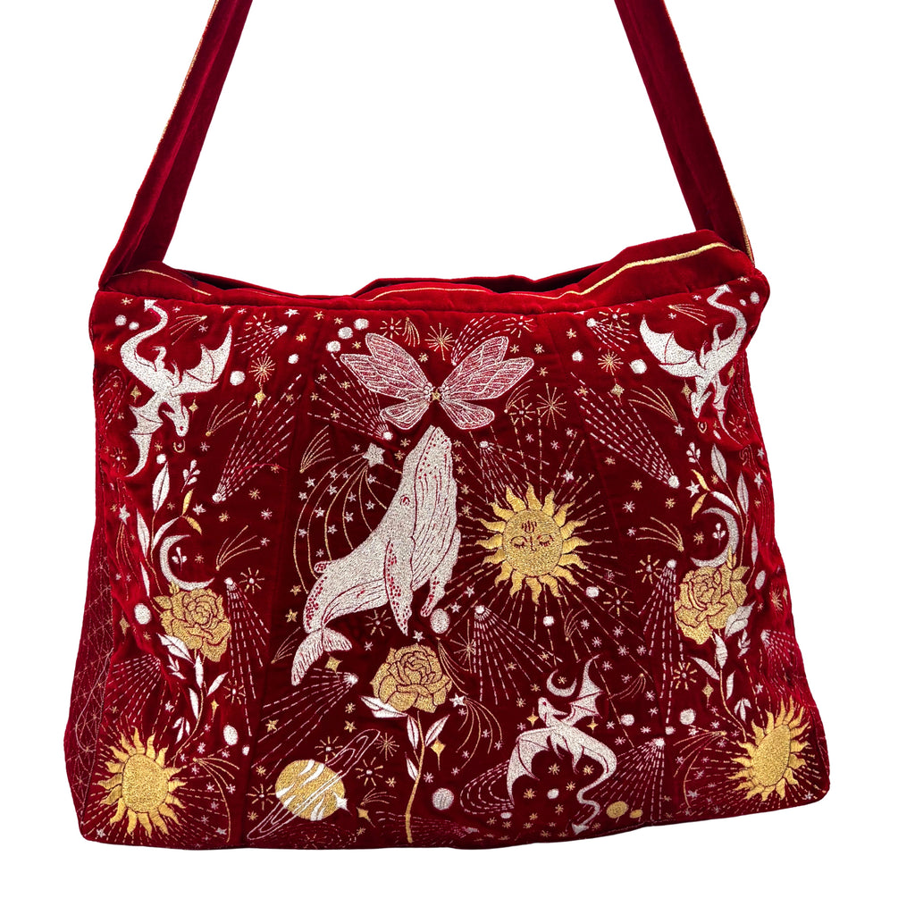 The Sitara Luxe Tote - Red Embroidered Velvet Tote Bag