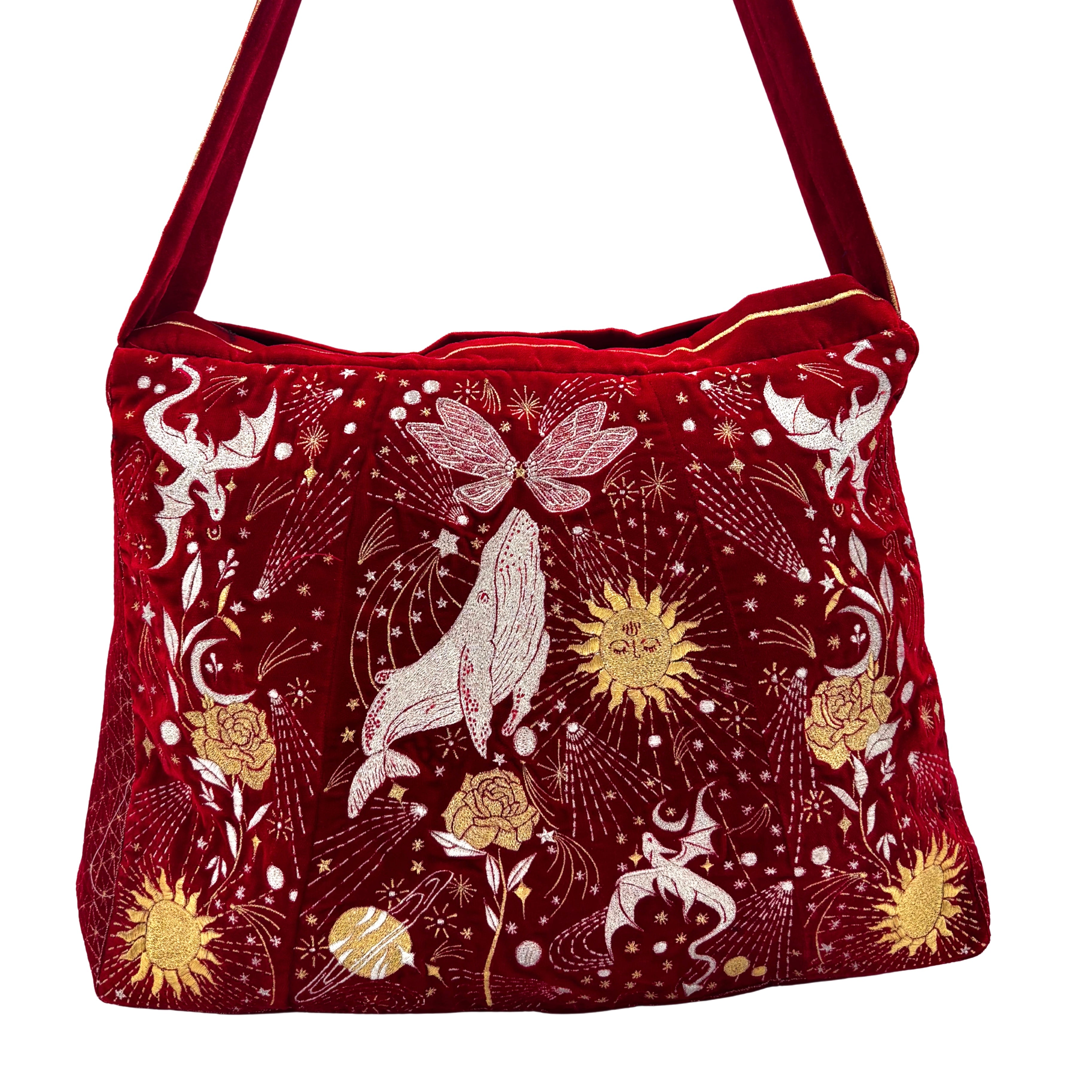 The Sitara Luxe Tote - Red Embroidered Velvet Tote Bag