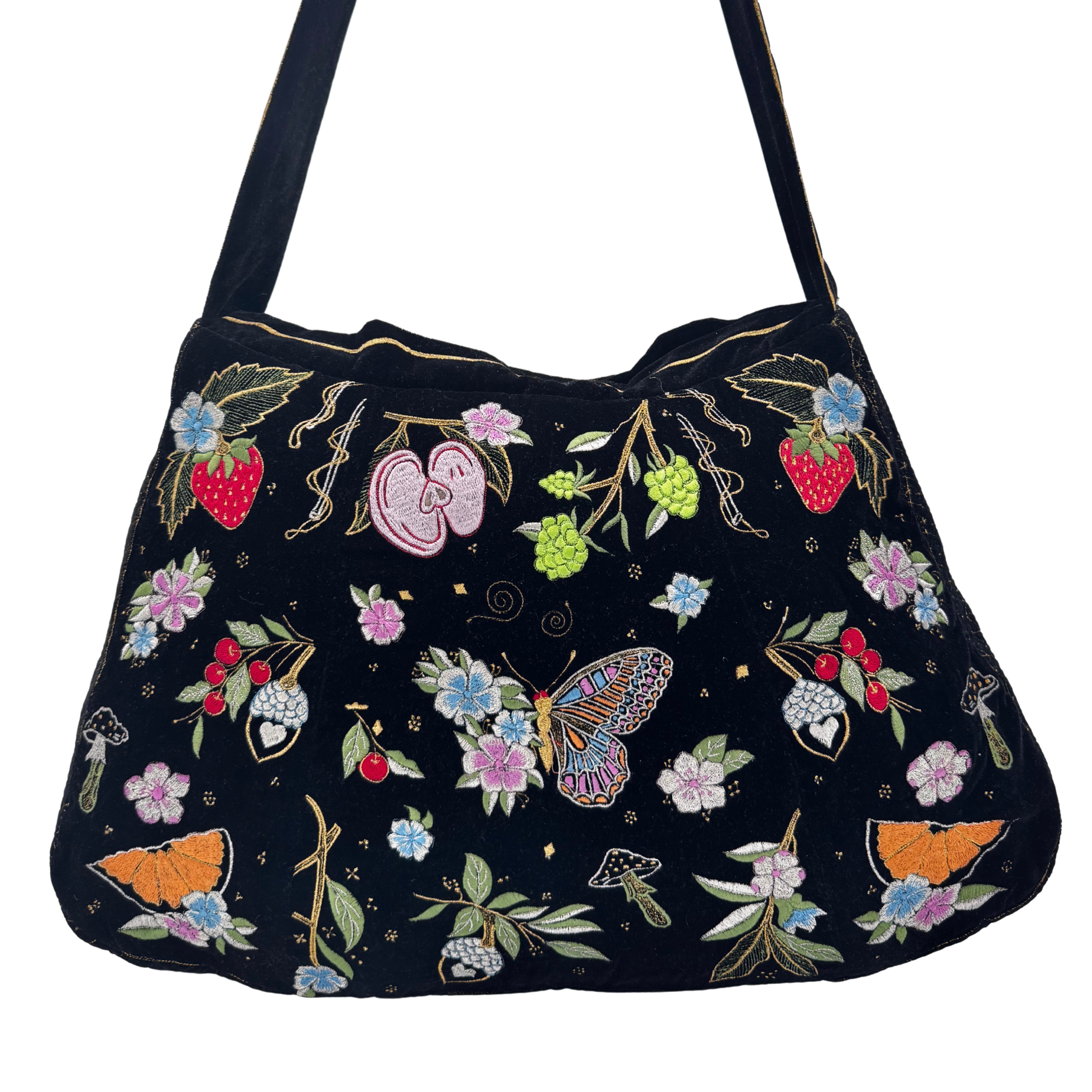 The Valentina Luxe Hobo - Midnight Black Embroidered Velvet Hobo Bag