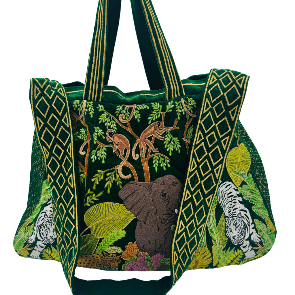 The Paloma Luxe Hobo Bag - Vibrant Green Embroidered Velvet Hobo Bag
