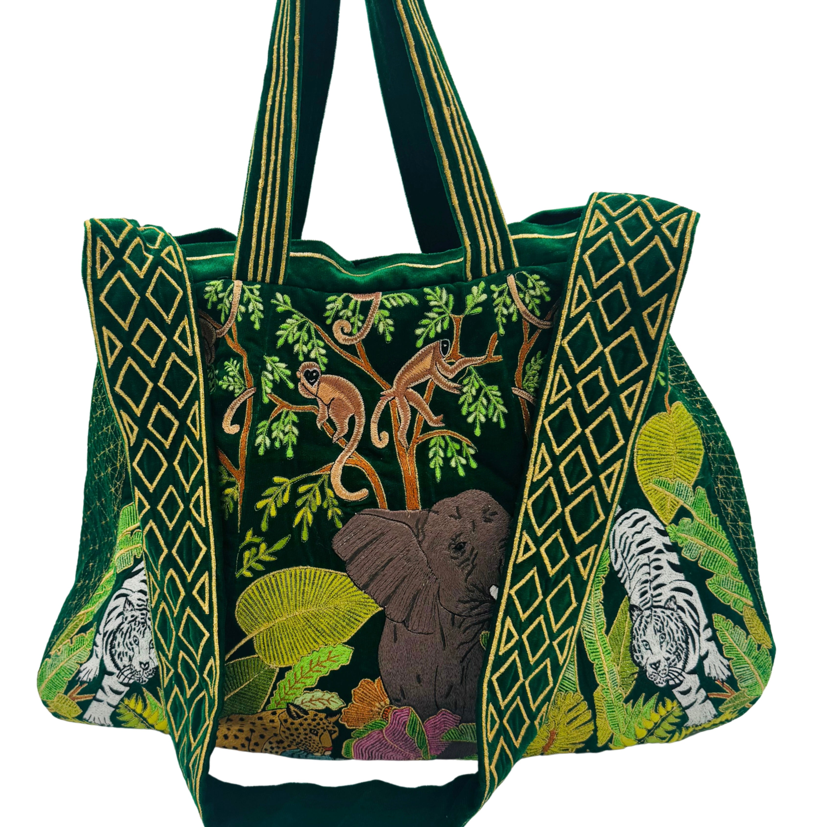 The Paloma Luxe Hobo Bag - Vibrant Green Embroidered Velvet Hobo Bag