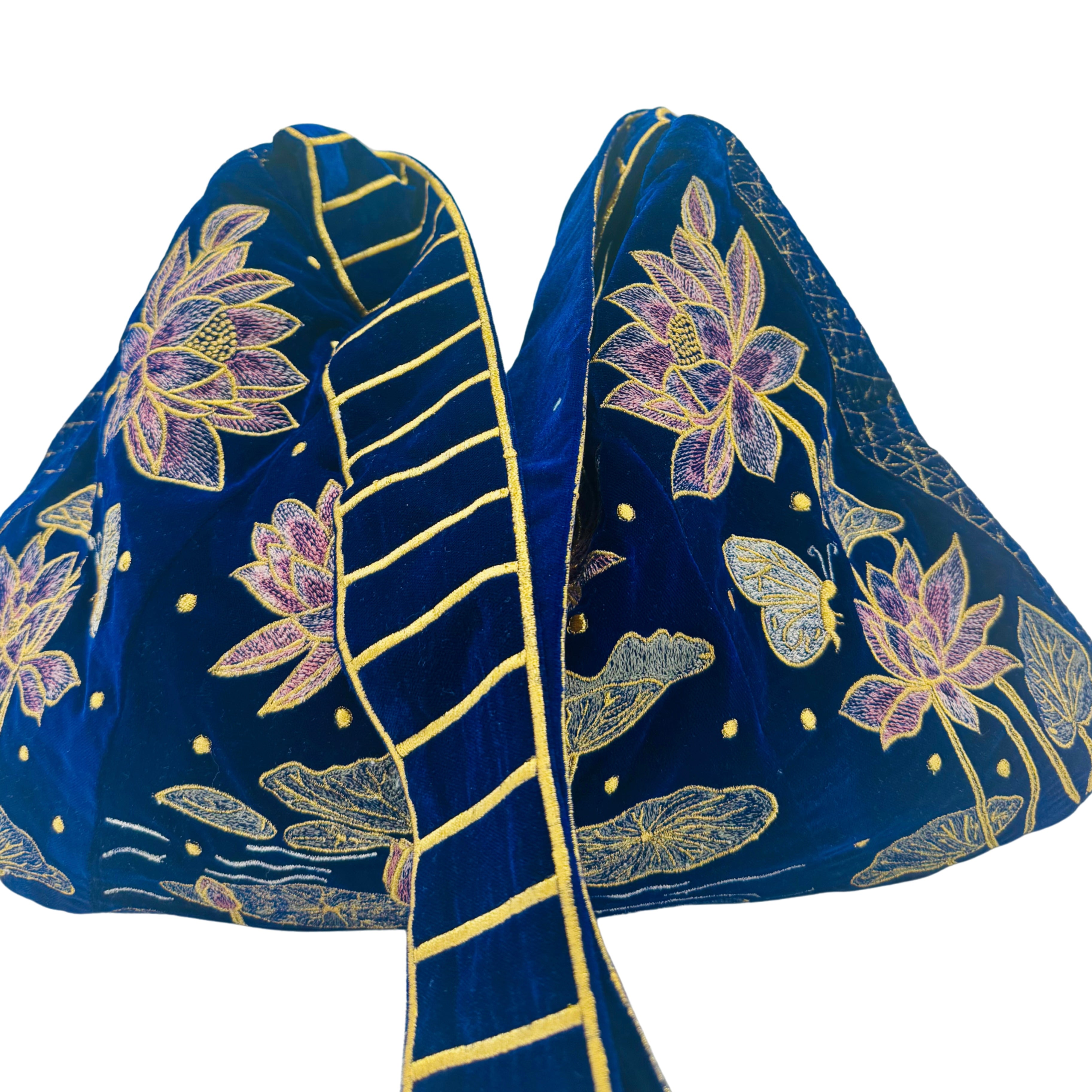 The Marceline Hobo - Inky Blue Embroidered Velvet Bag