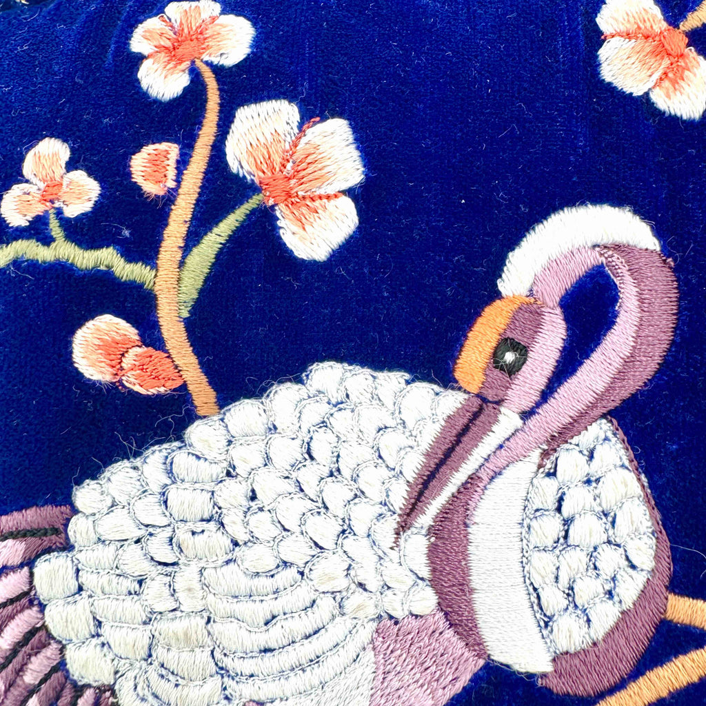 The River Luxe Pouch - Deep Blue - Embroidered Quilted Velvet Pouch