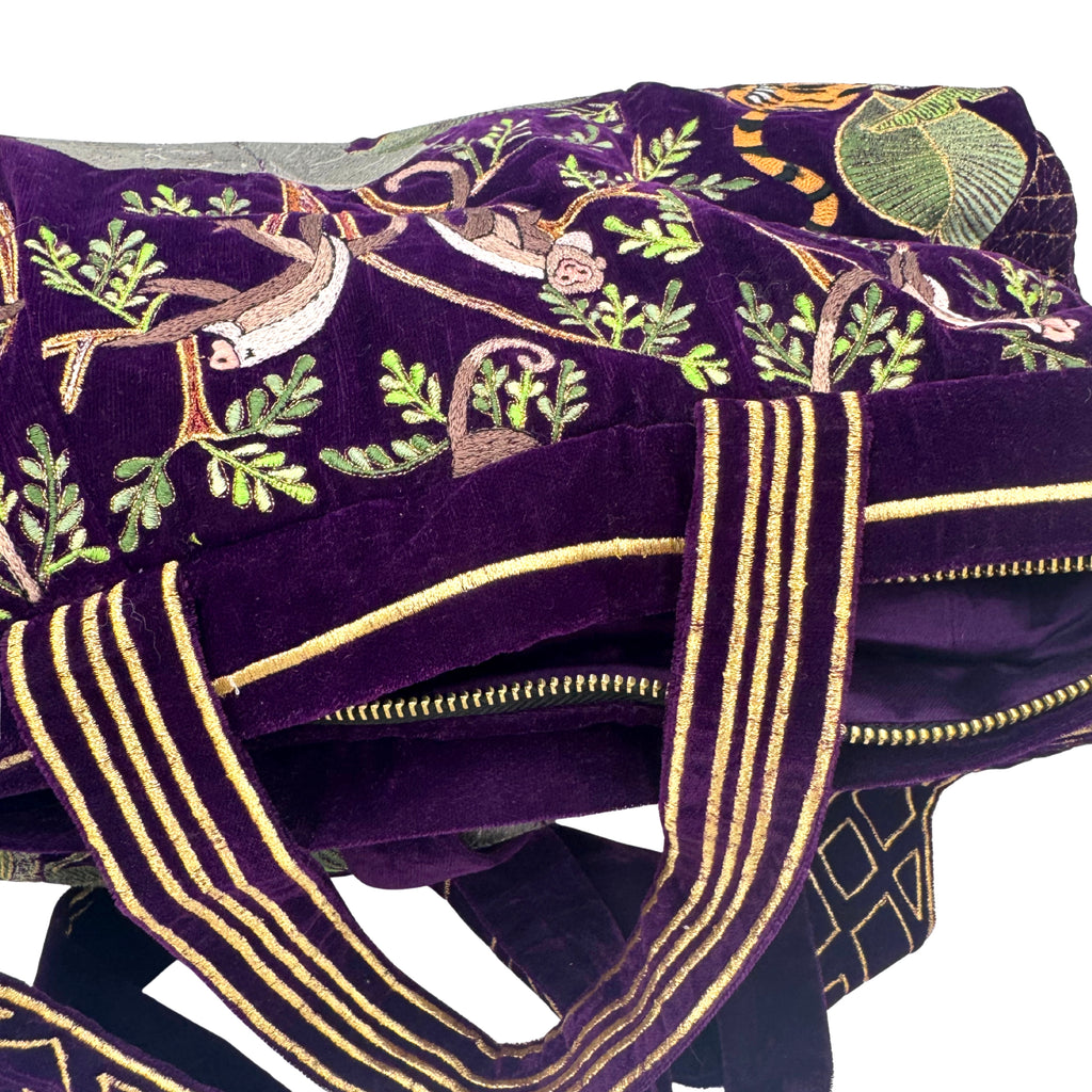 The Paloma Luxe Hobo Bag - Deep Purple Embroidered Velvet Hobo Bag