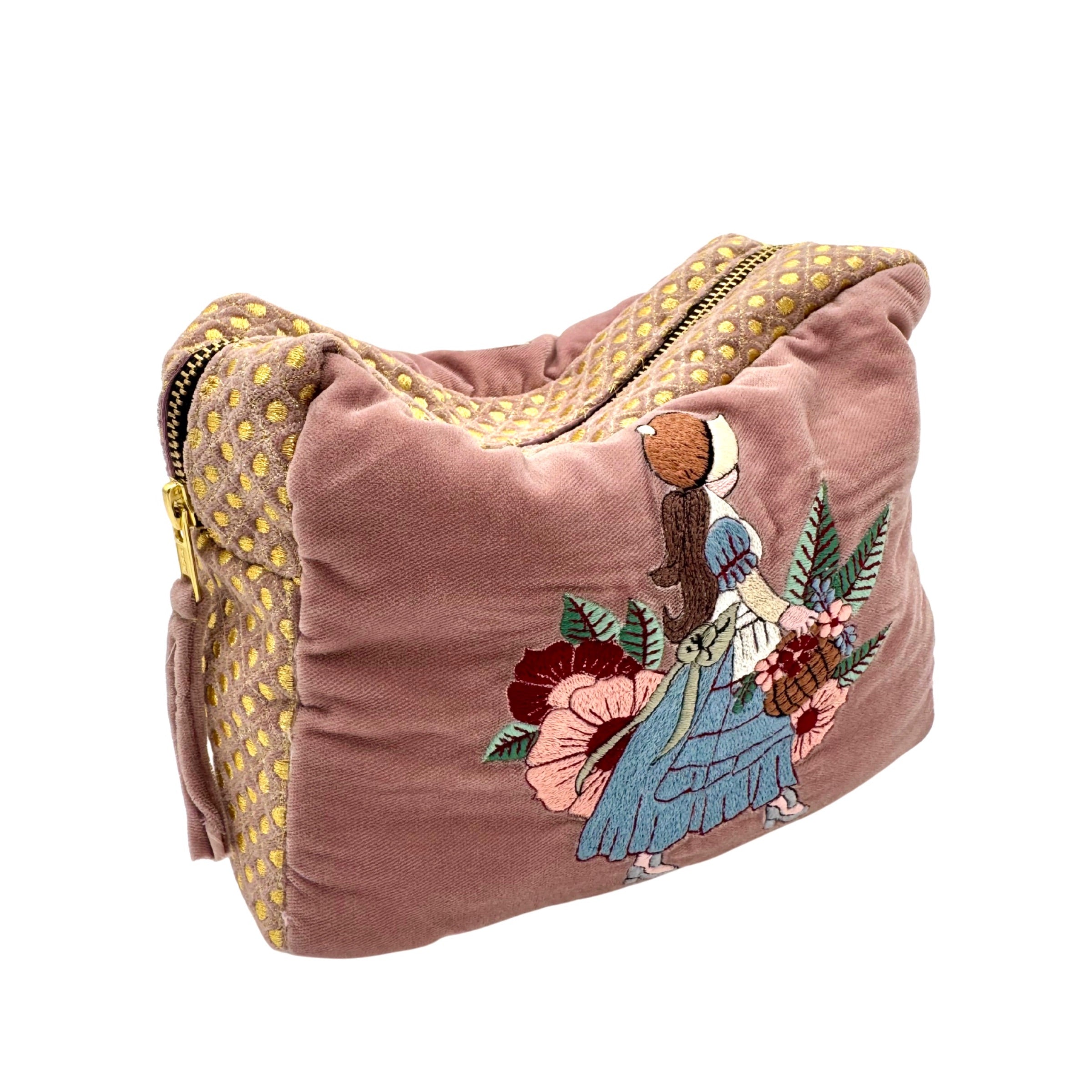 The Willow Cloud Pouch - Dusty Rose - Extra Plush Embroidered Velvet Pouch