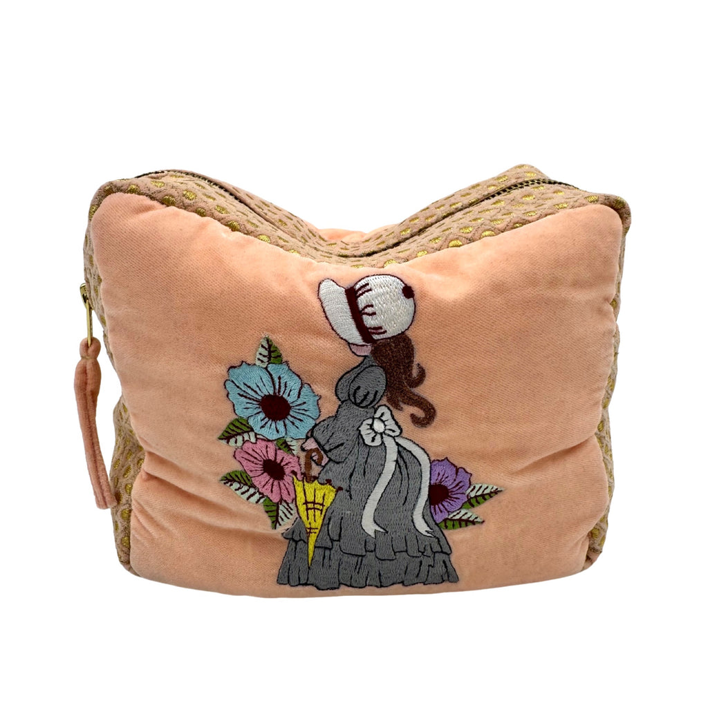 The Jane Cloud Pouch - Peach - Extra Plush Embroidered Velvet Pouch