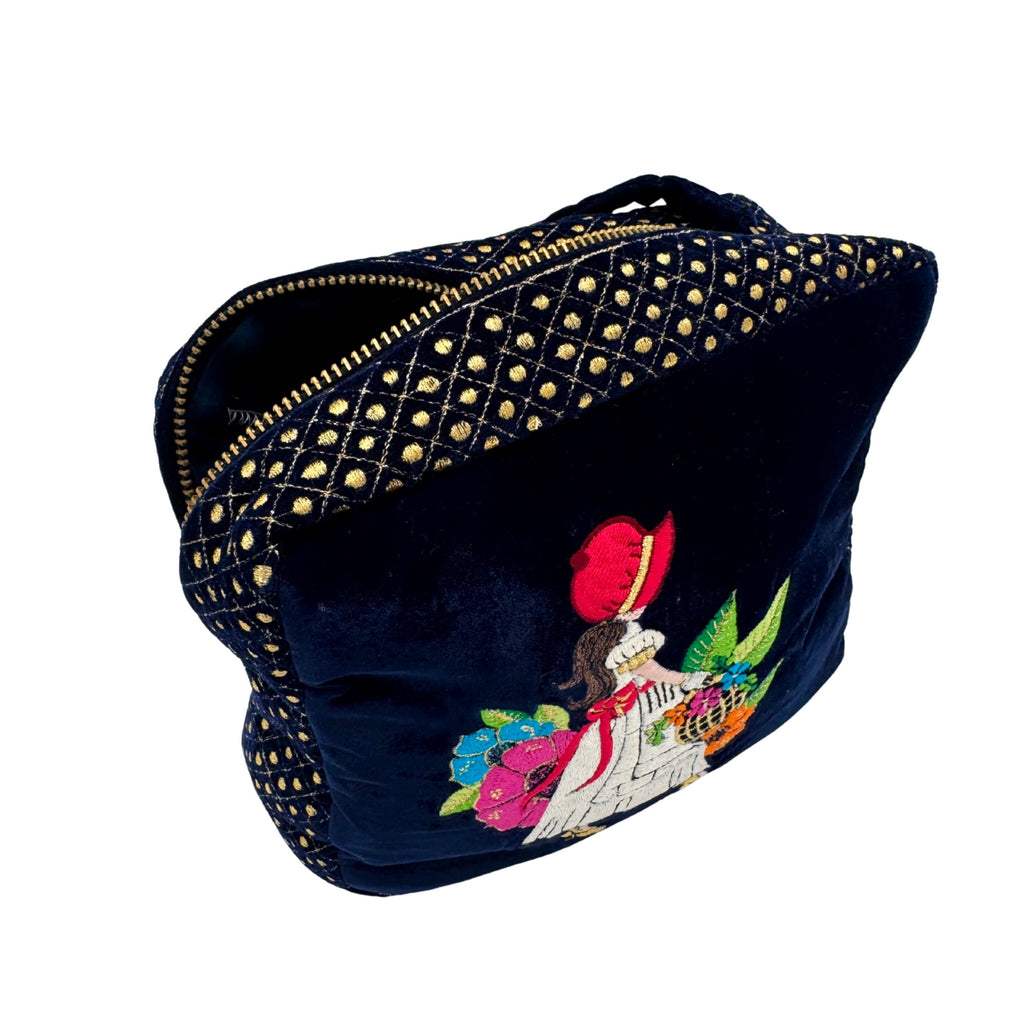 The Willow Cloud Pouch - Navy Blue - Extra Plush Embroidered Velvet Pouch.