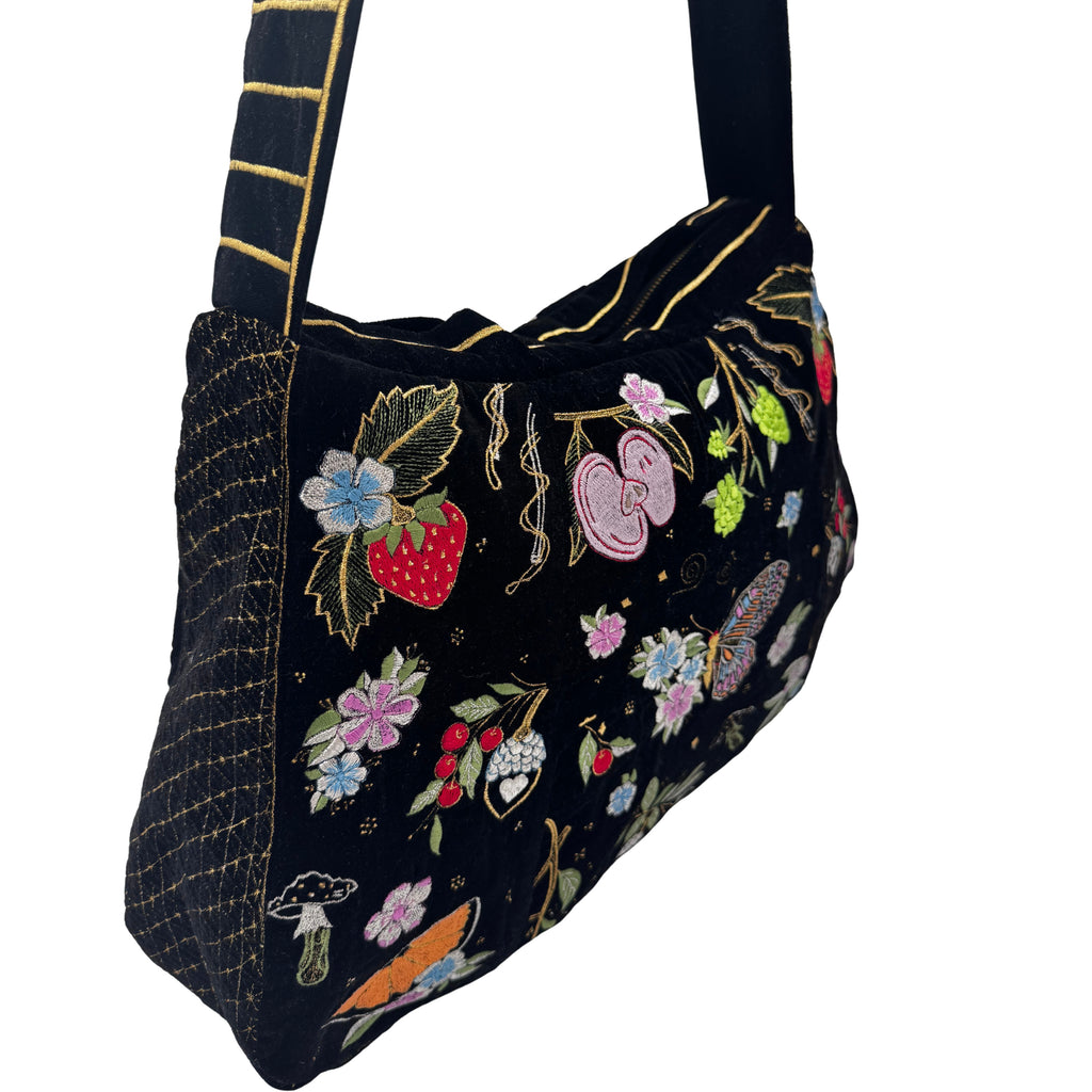 The Valentina Luxe Hobo - Midnight Black Embroidered Velvet Hobo Bag