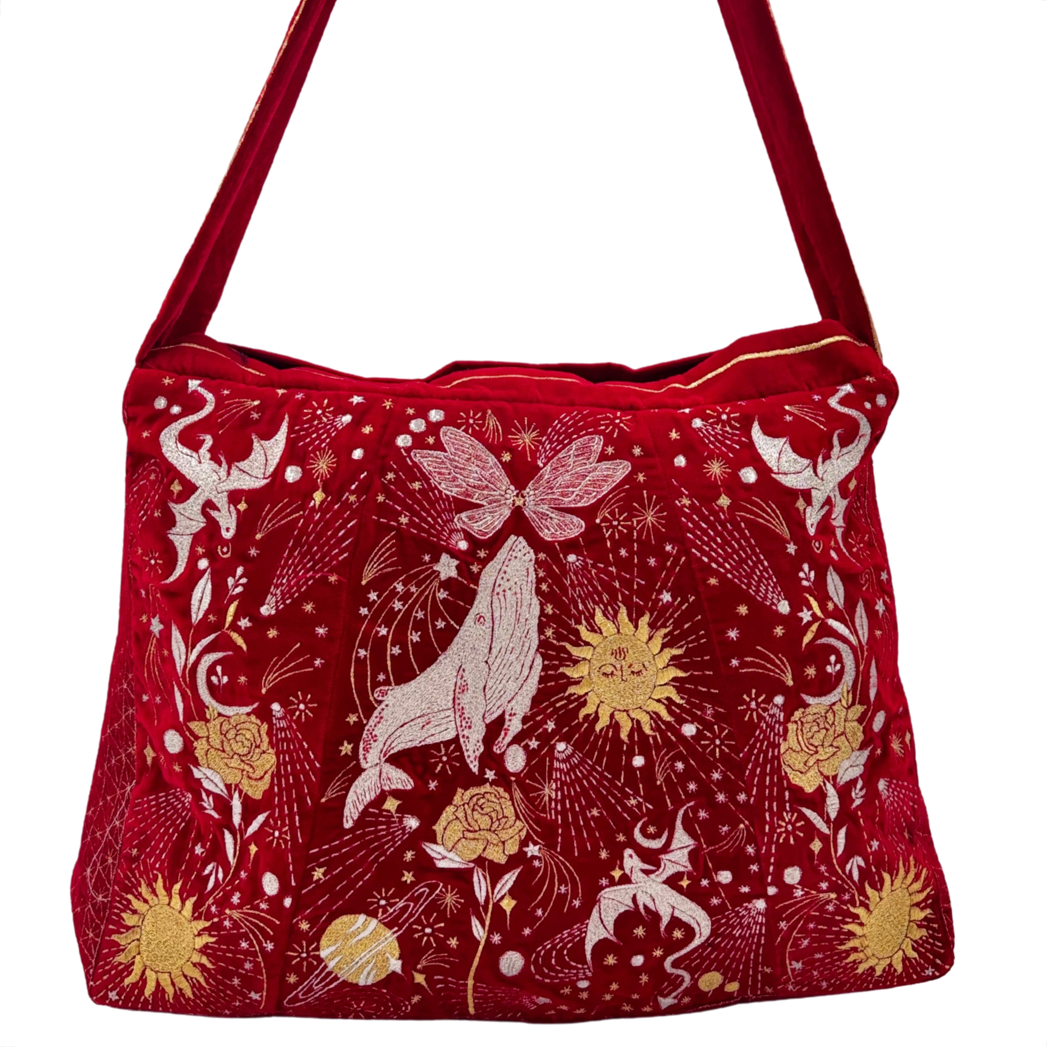 The Sitara Luxe Tote - Red Embroidered Velvet Tote Bag