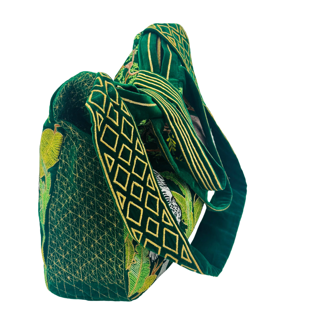 The Paloma Luxe Hobo Bag - Vibrant Green Embroidered Velvet Hobo Bag
