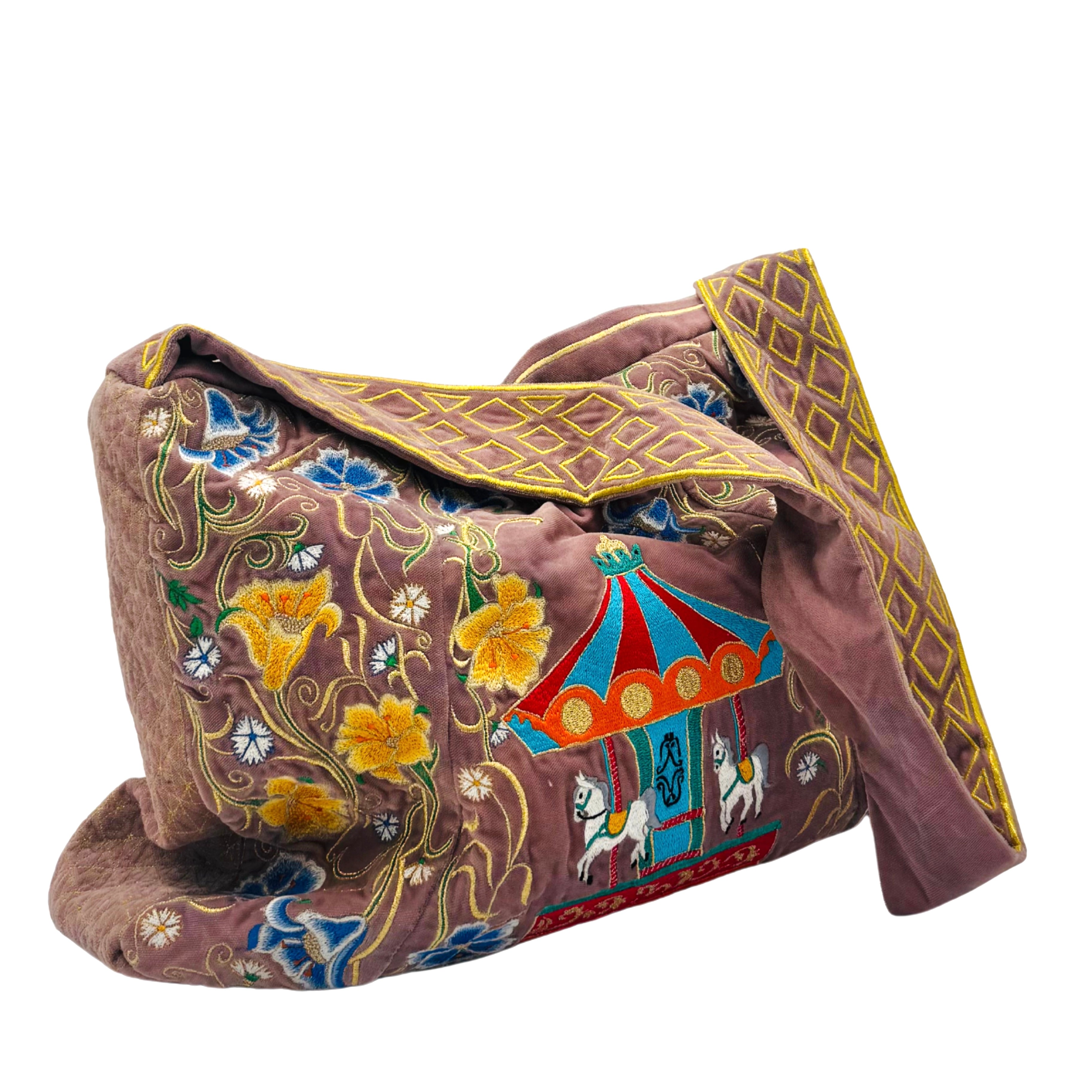 The Elinor Tote- Blush Velvet Embroidered Tote Bag