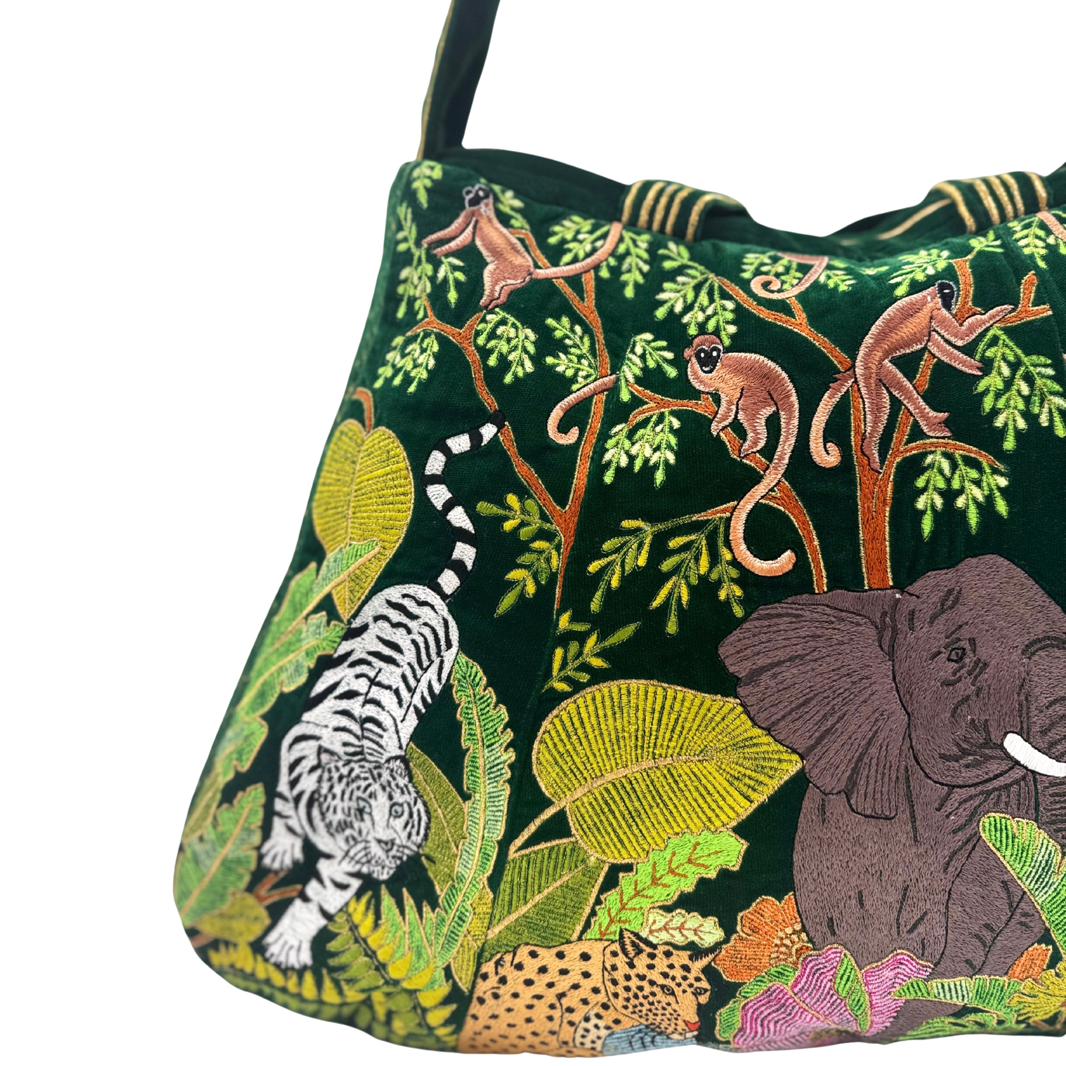 The Paloma Luxe Hobo Bag - Vibrant Green Embroidered Velvet Hobo Bag