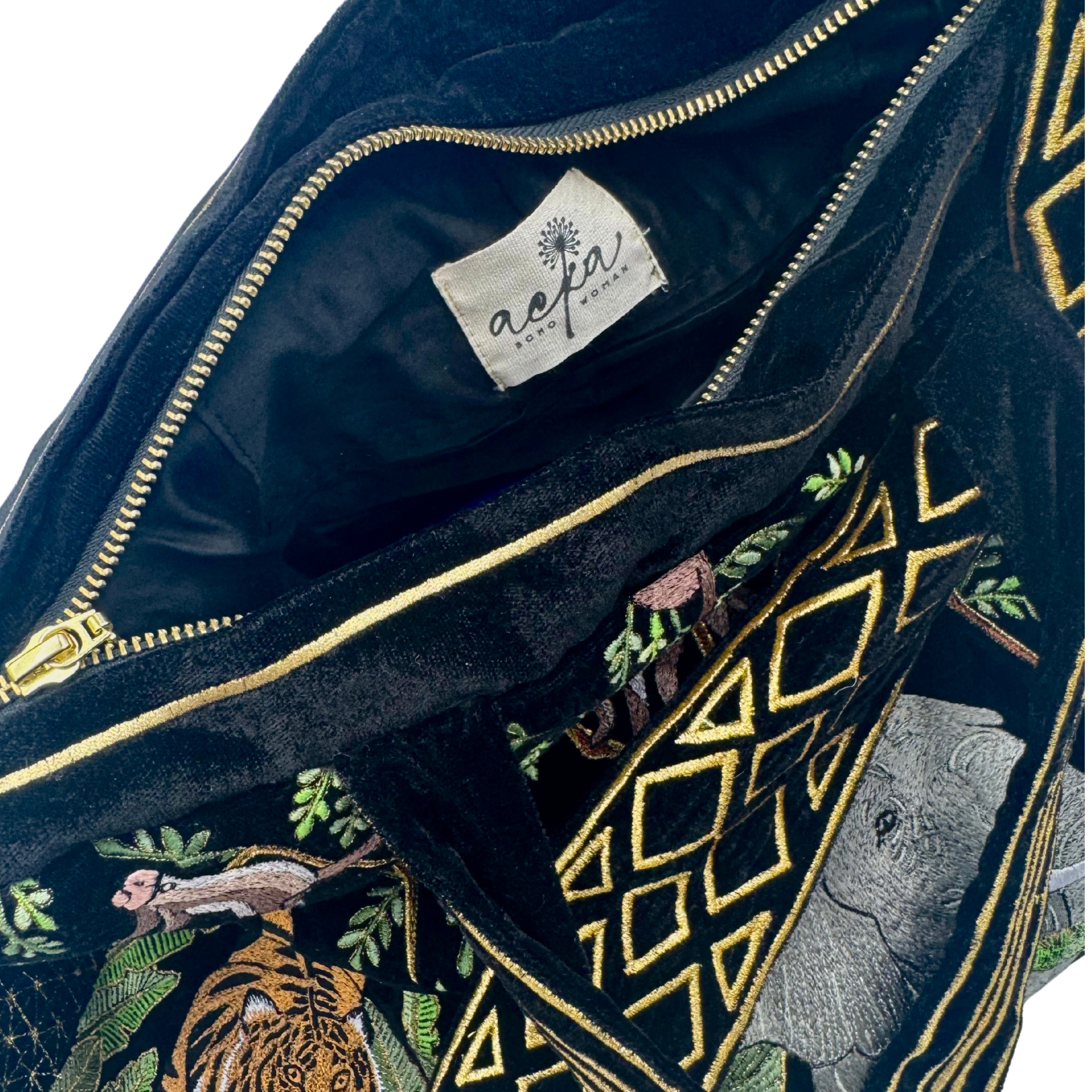 The Paloma Luxe Hobo Bag - Inky Black Embroidered Velvet Hobo Bag