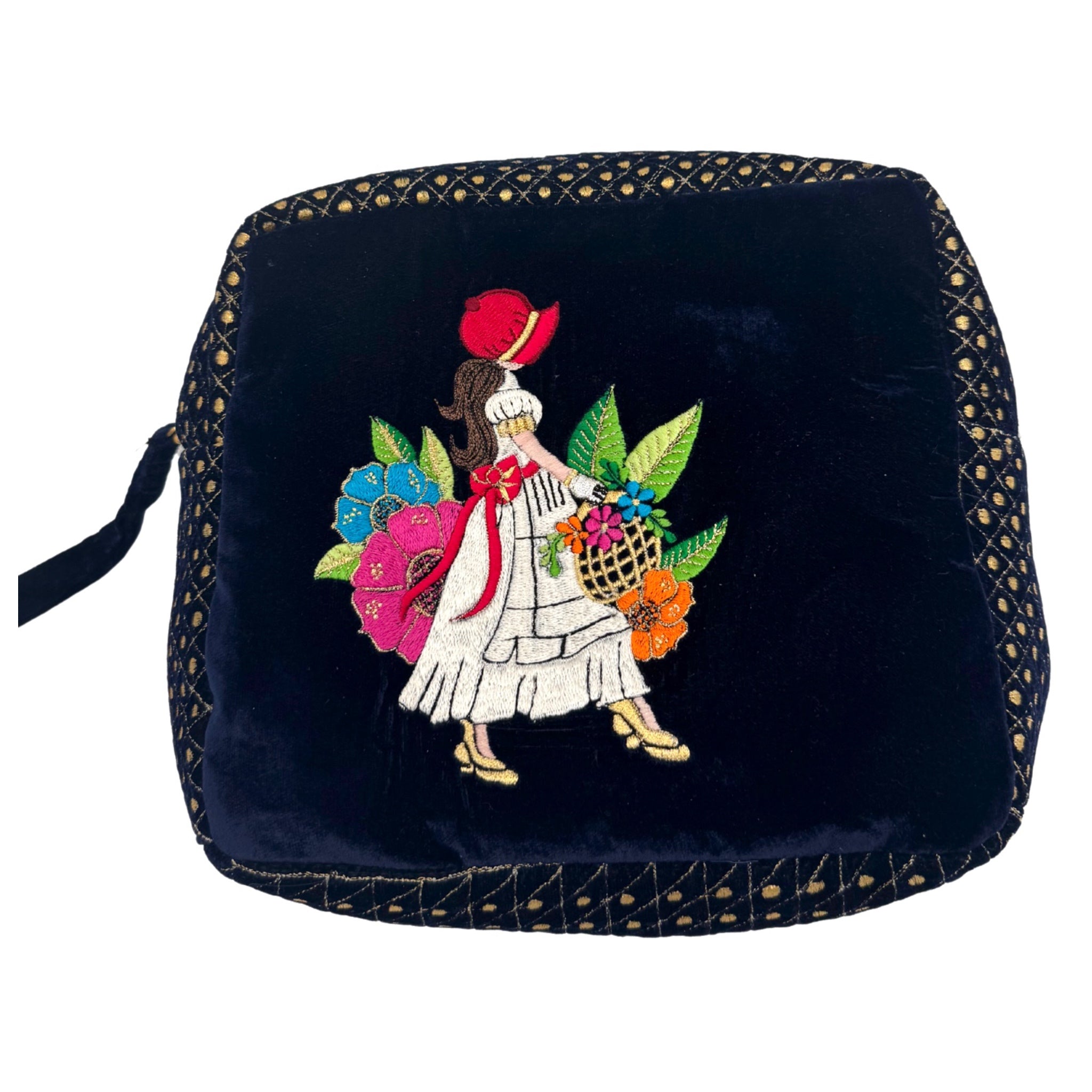The Willow Cloud Pouch - Navy Blue - Extra Plush Embroidered Velvet Pouch.