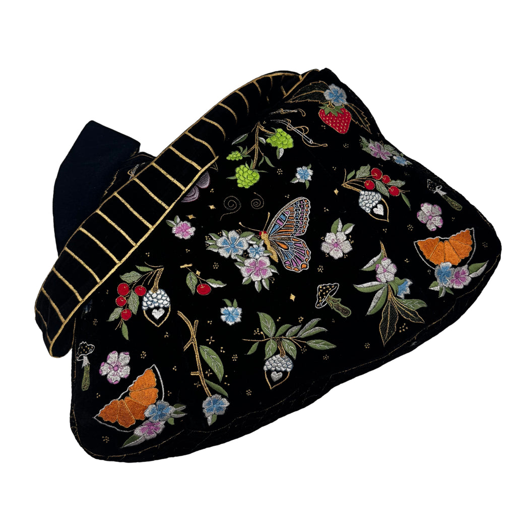 The Valentina Luxe Hobo - Midnight Black Embroidered Velvet Hobo Bag