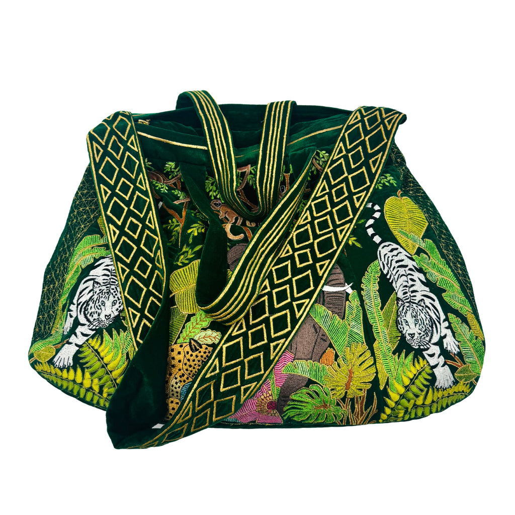 The Paloma Luxe Hobo Bag - Vibrant Green Embroidered Velvet Hobo Bag