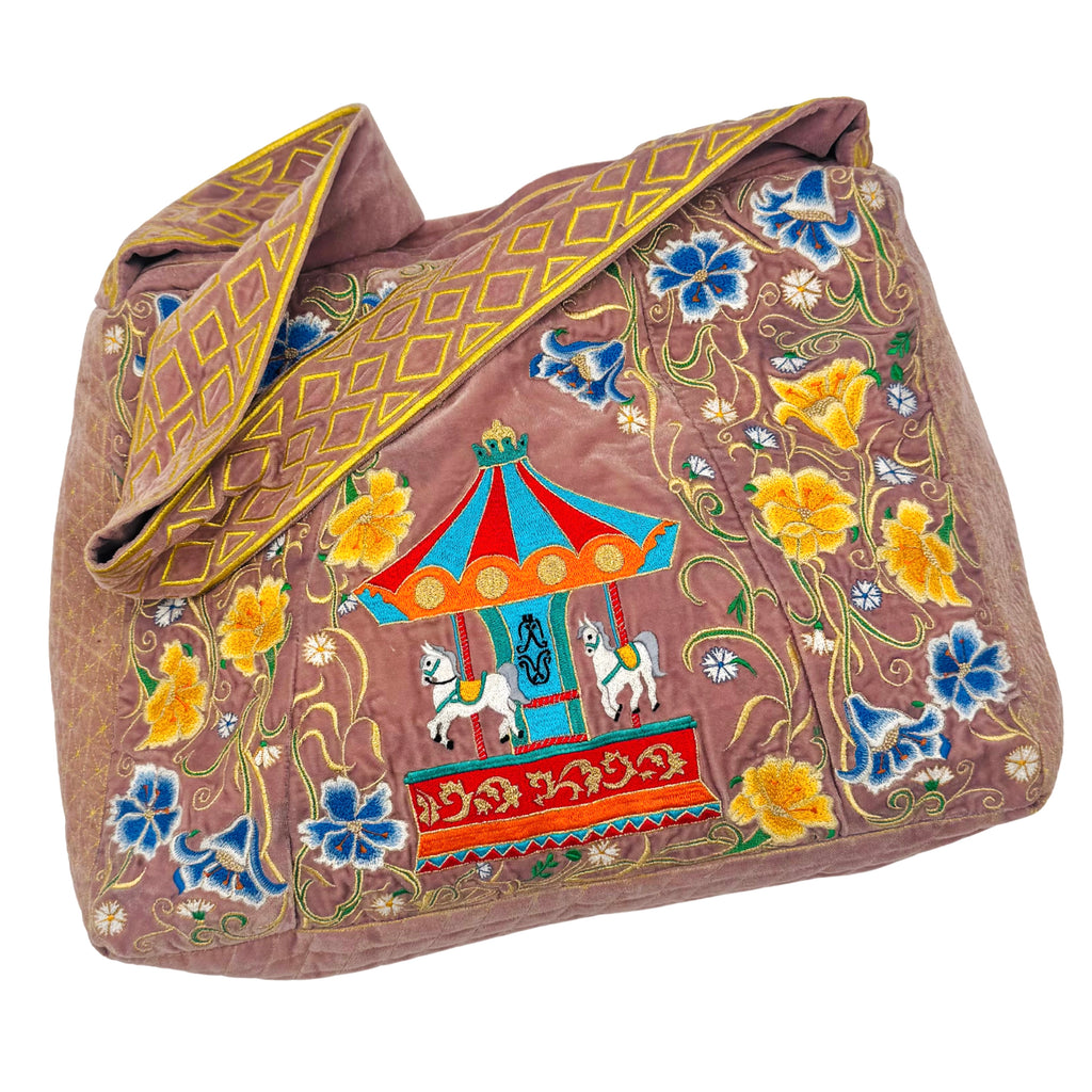 The Elinor Tote- Blush Velvet Embroidered Tote Bag