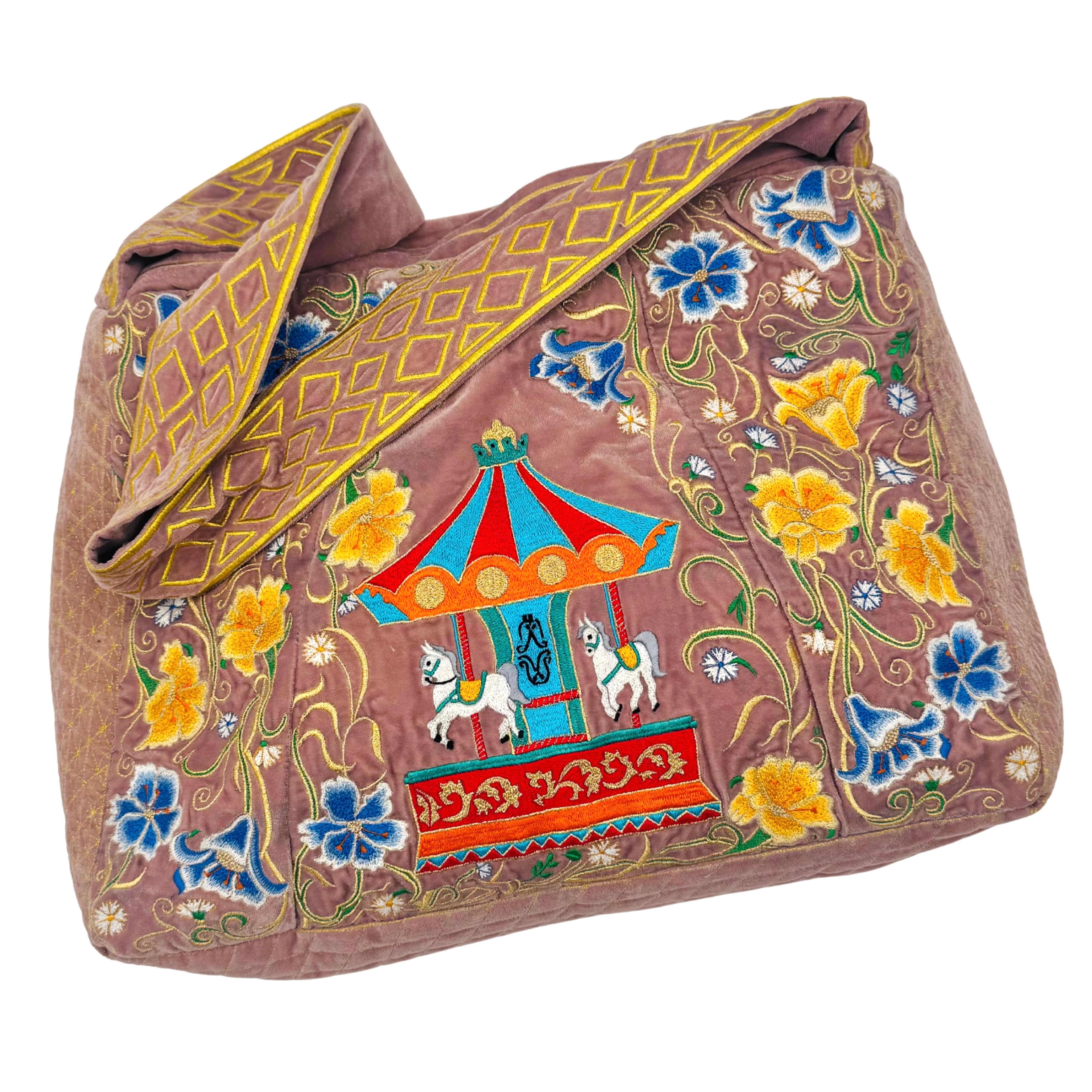 The Elinor Tote- Blush Velvet Embroidered Tote Bag