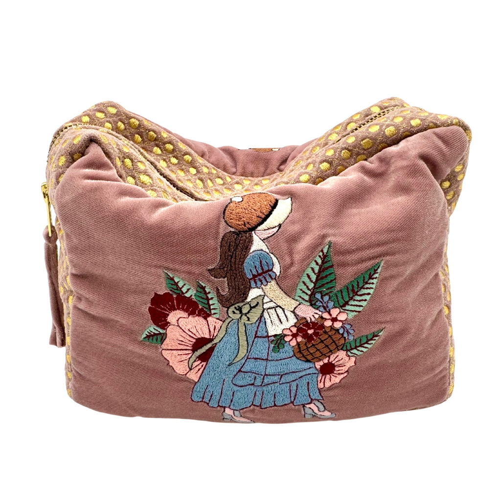 The Willow Cloud Pouch - Dusty Rose - Extra Plush Embroidered Velvet Pouch