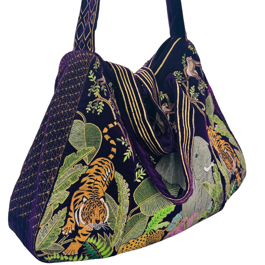The Paloma Luxe Hobo Bag - Deep Purple Embroidered Velvet Hobo Bag