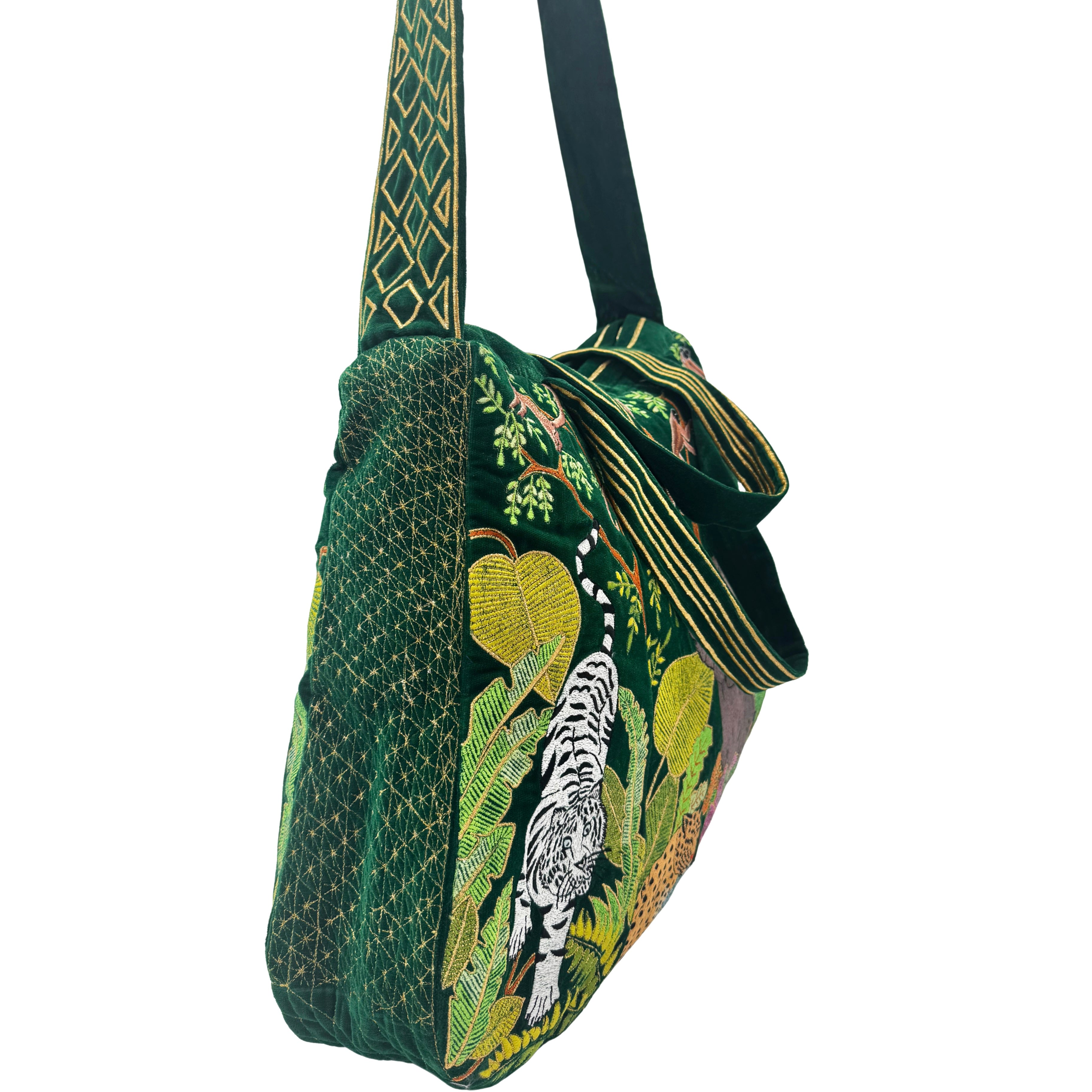 The Paloma Luxe Hobo Bag - Vibrant Green Embroidered Velvet Hobo Bag