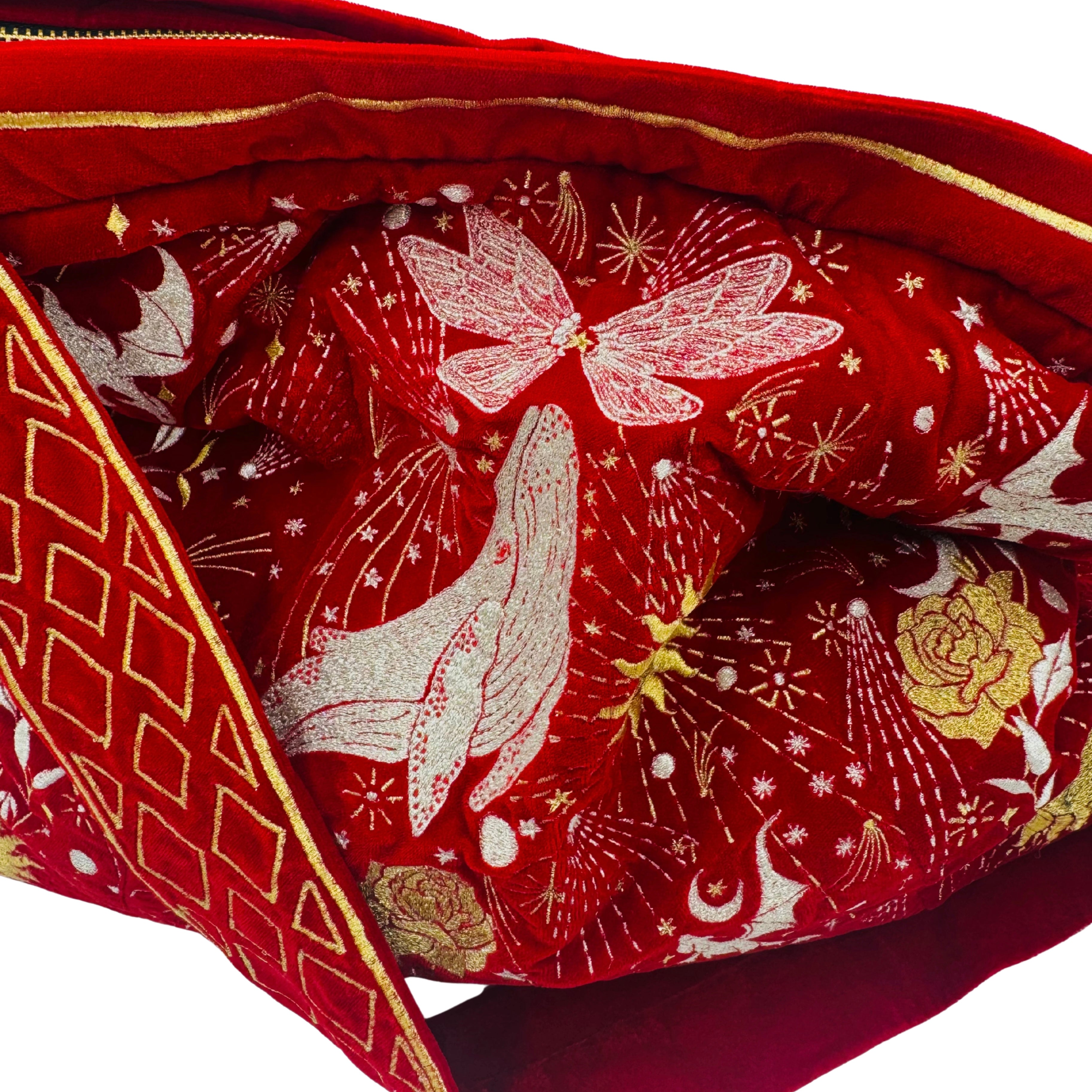 The Sitara Luxe Tote - Red Embroidered Velvet Tote Bag