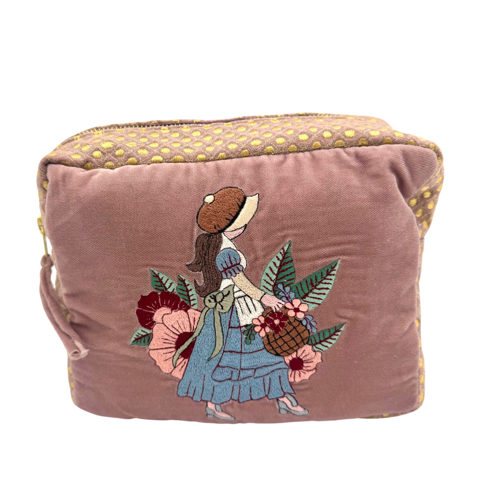The Willow Cloud Pouch - Dusty Rose - Extra Plush Embroidered Velvet Pouch