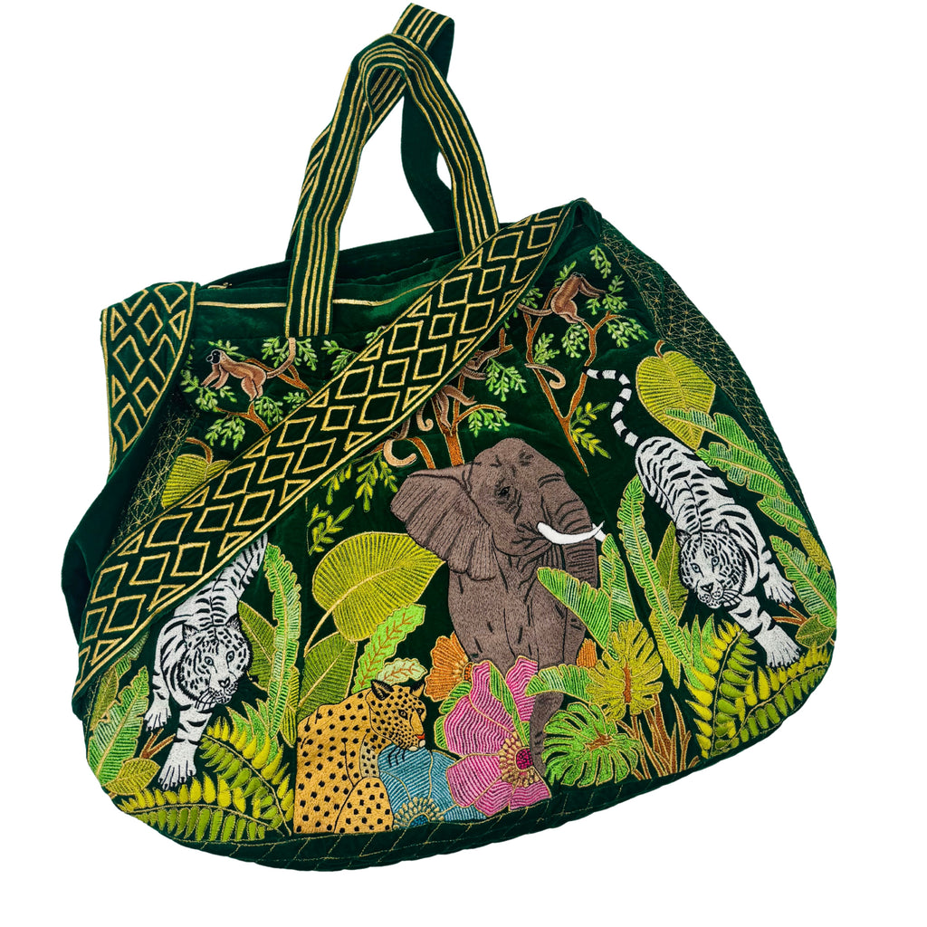 The Paloma Luxe Hobo Bag - Vibrant Green Embroidered Velvet Hobo Bag