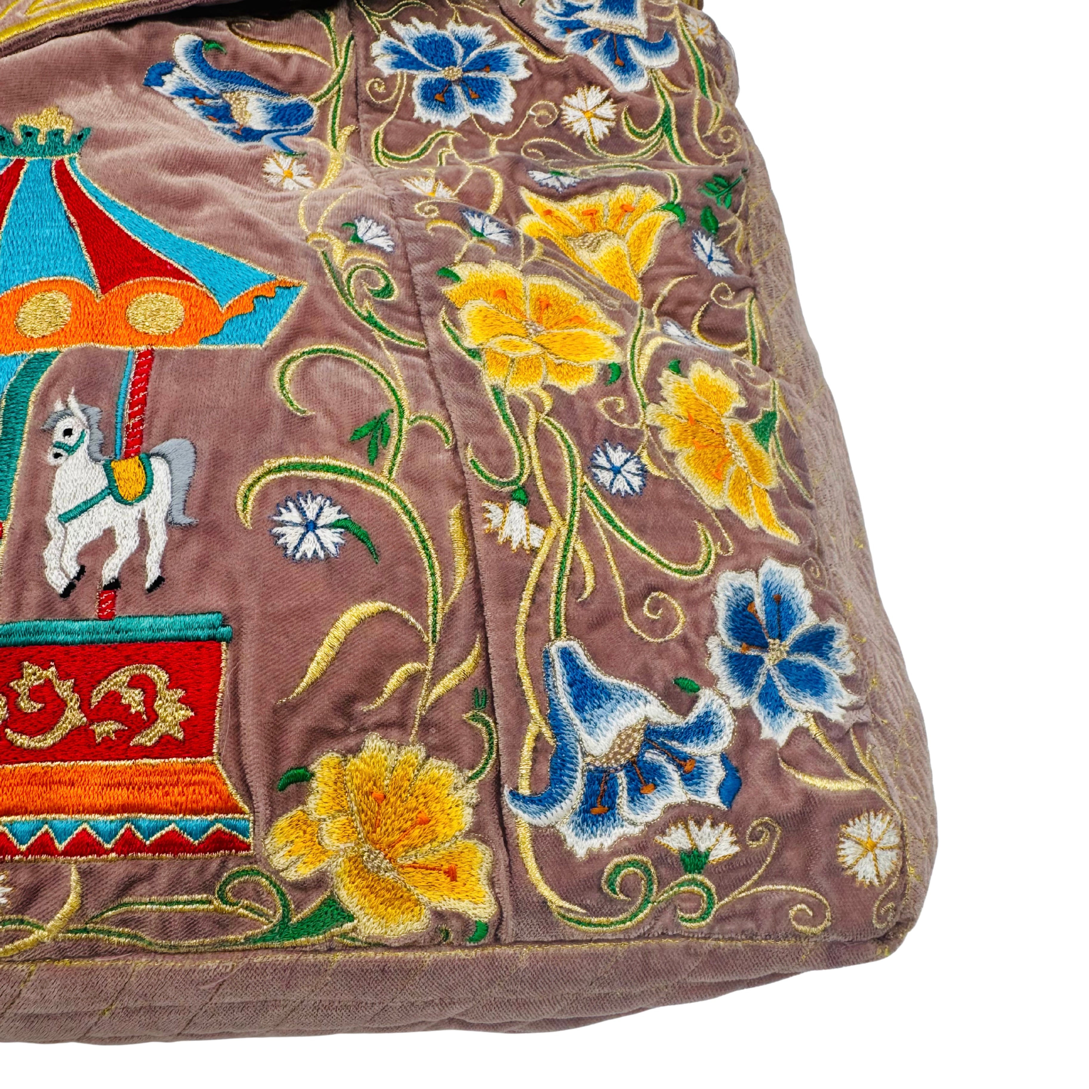 The Elinor Tote- Blush Velvet Embroidered Tote Bag