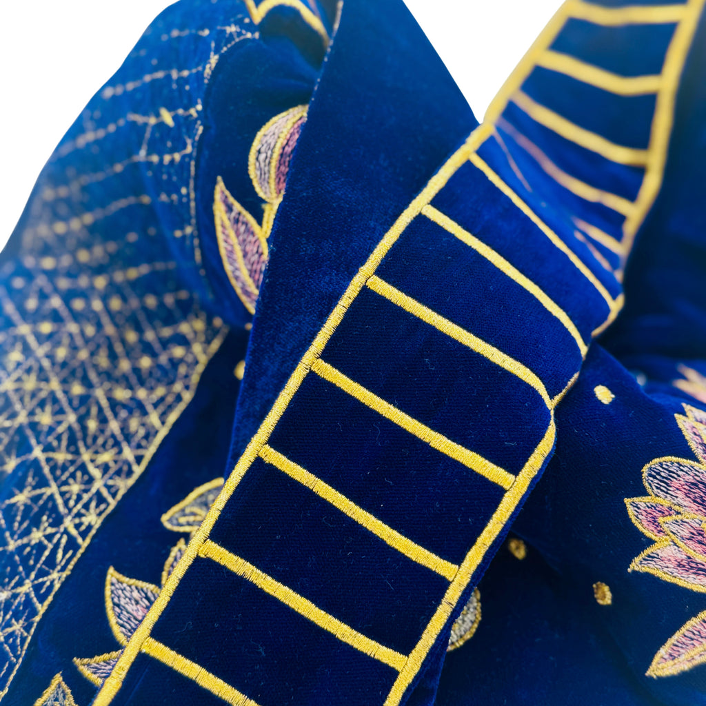 The Marceline Hobo - Inky Blue Embroidered Velvet Bag