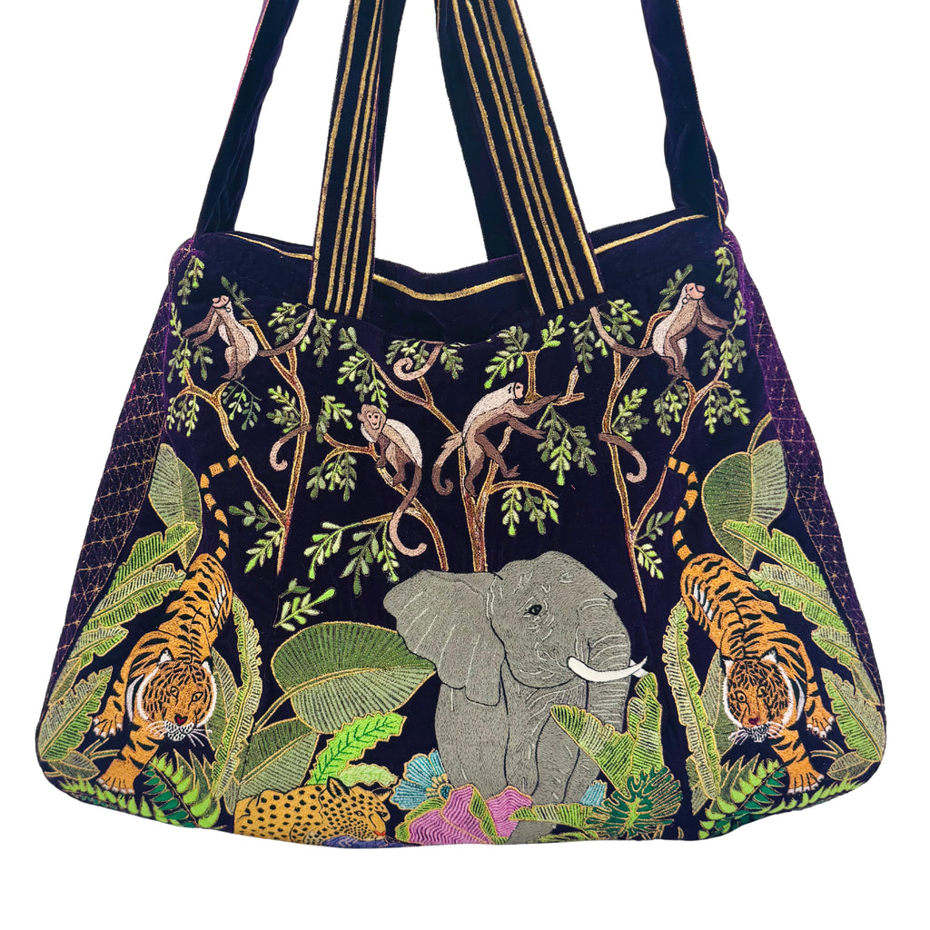 The Paloma Luxe Hobo Bag - Deep Purple Embroidered Velvet Hobo Bag