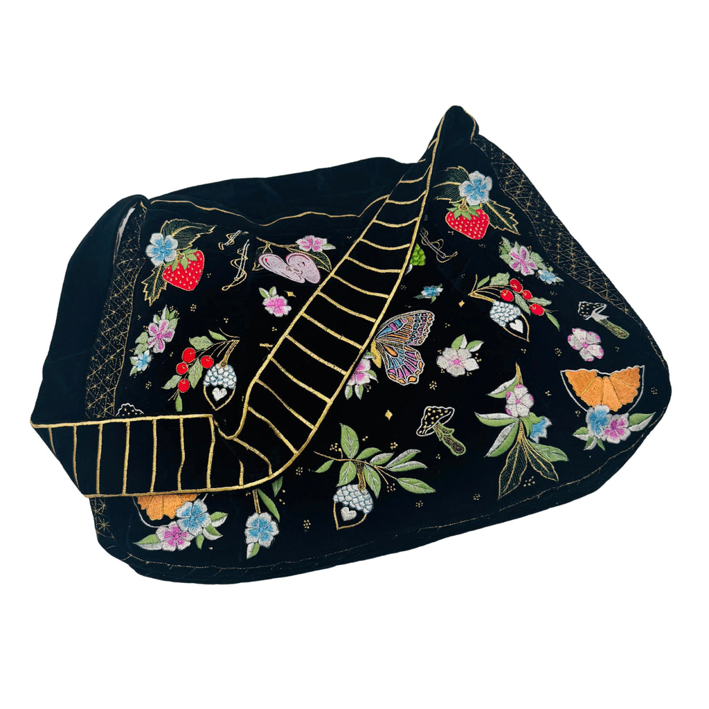 The Valentina Luxe Hobo - Midnight Black Embroidered Velvet Hobo Bag
