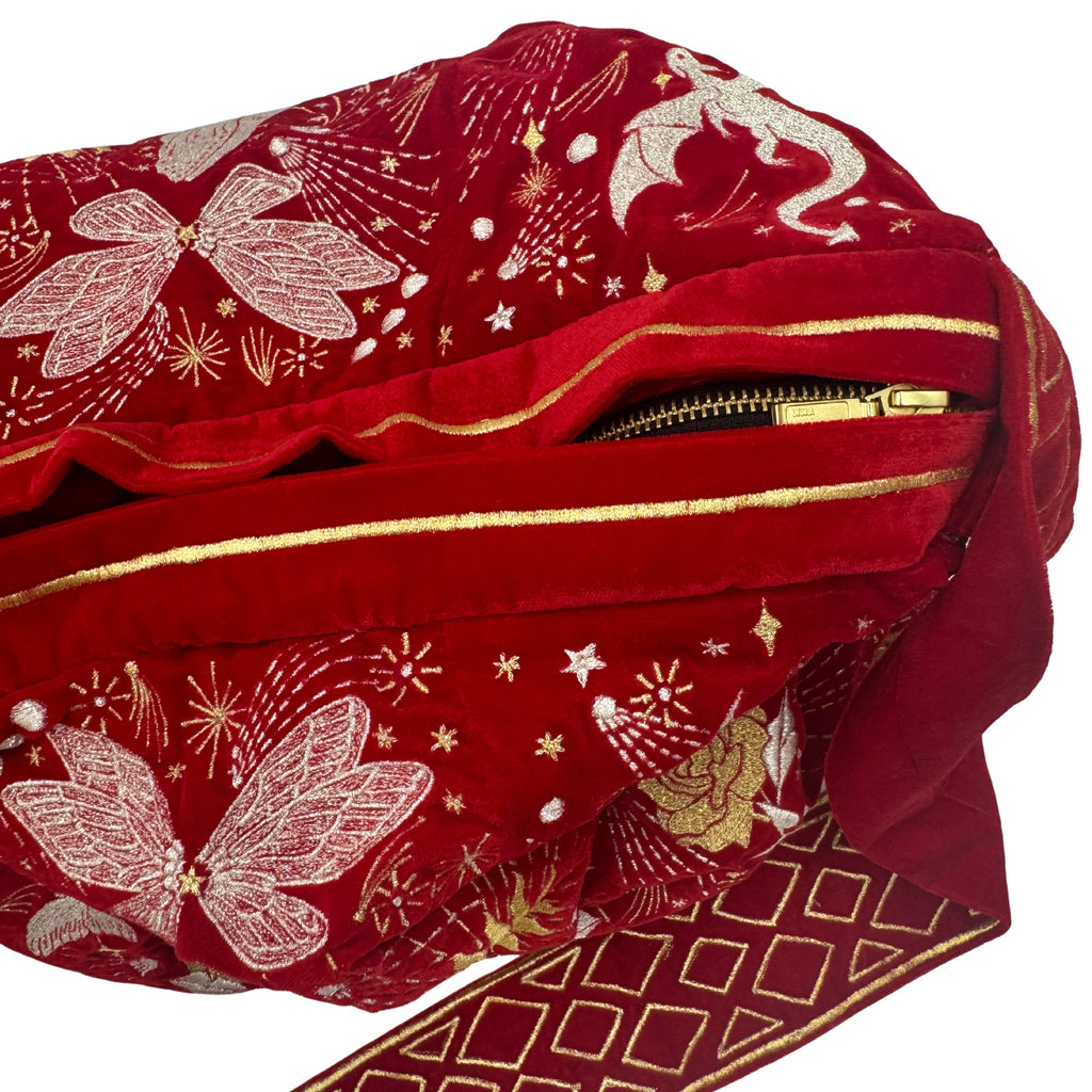 The Sitara Luxe Tote - Red Embroidered Velvet Tote Bag