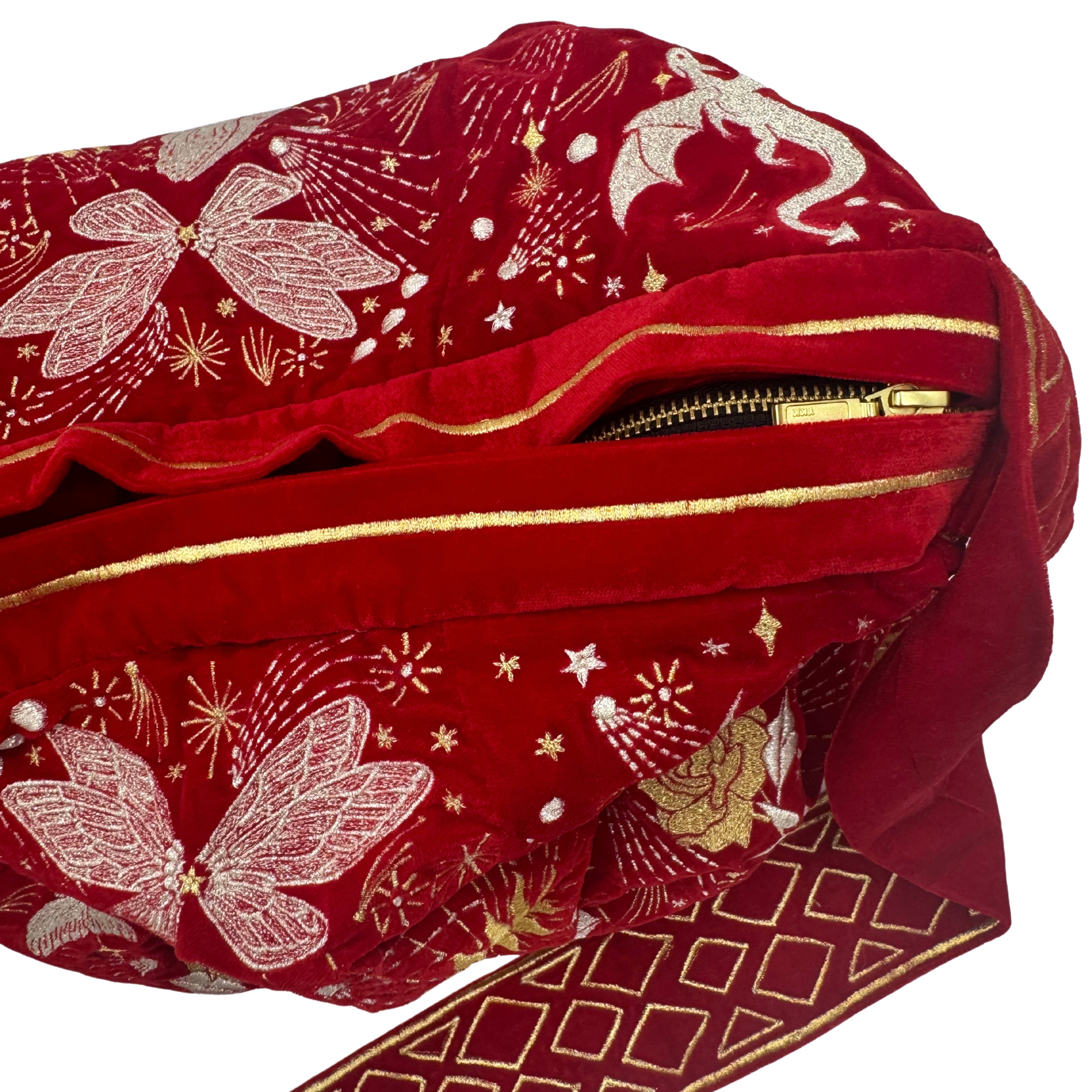 The Sitara Luxe Tote - Red Embroidered Velvet Tote Bag