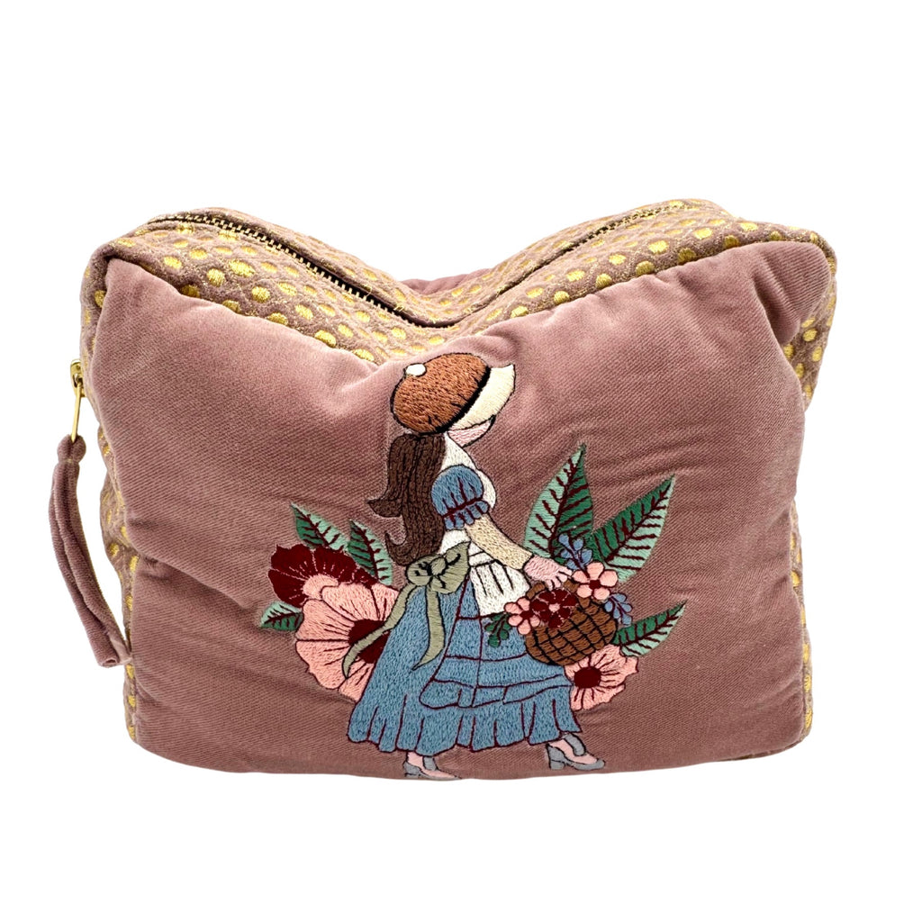 The Willow Cloud Pouch - Dusty Rose - Extra Plush Embroidered Velvet Pouch