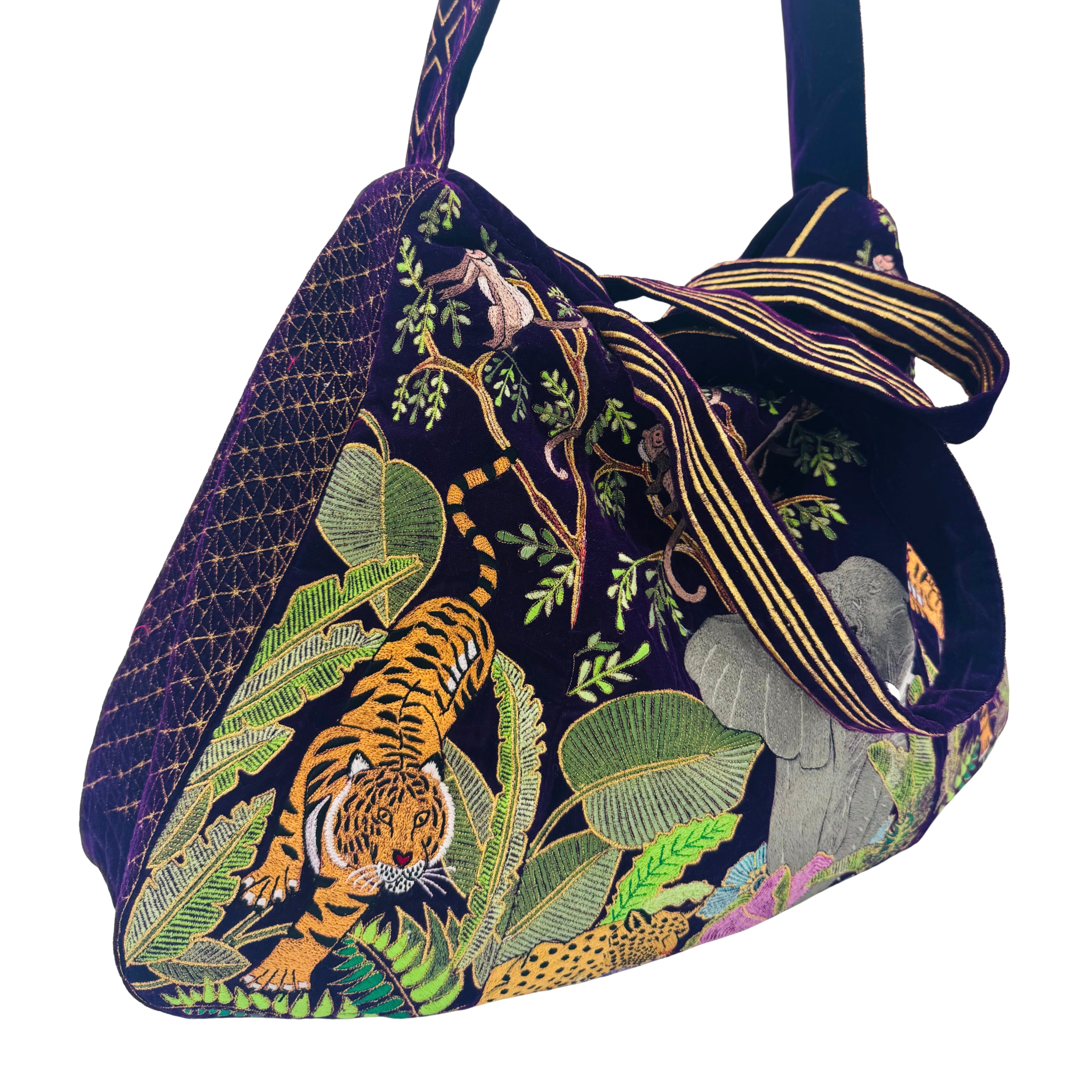 The Paloma Luxe Hobo Bag - Deep Purple Embroidered Velvet Hobo Bag