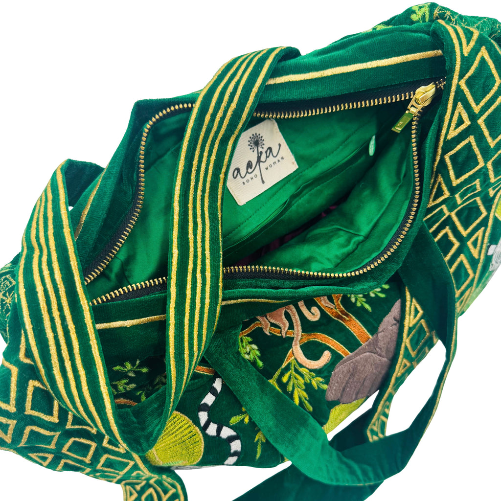 The Paloma Luxe Hobo Bag - Vibrant Green Embroidered Velvet Hobo Bag