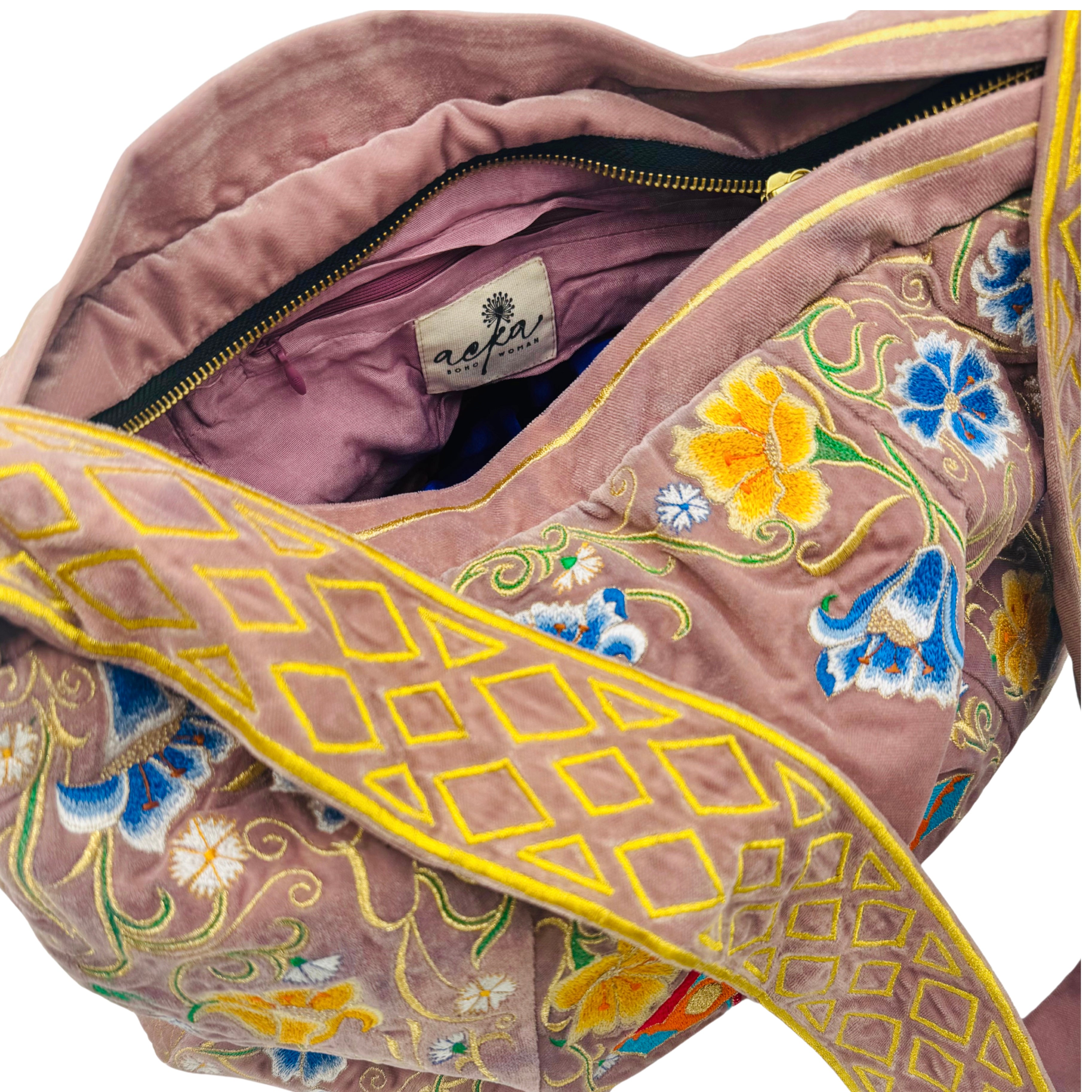 The Elinor Tote- Blush Velvet Embroidered Tote Bag