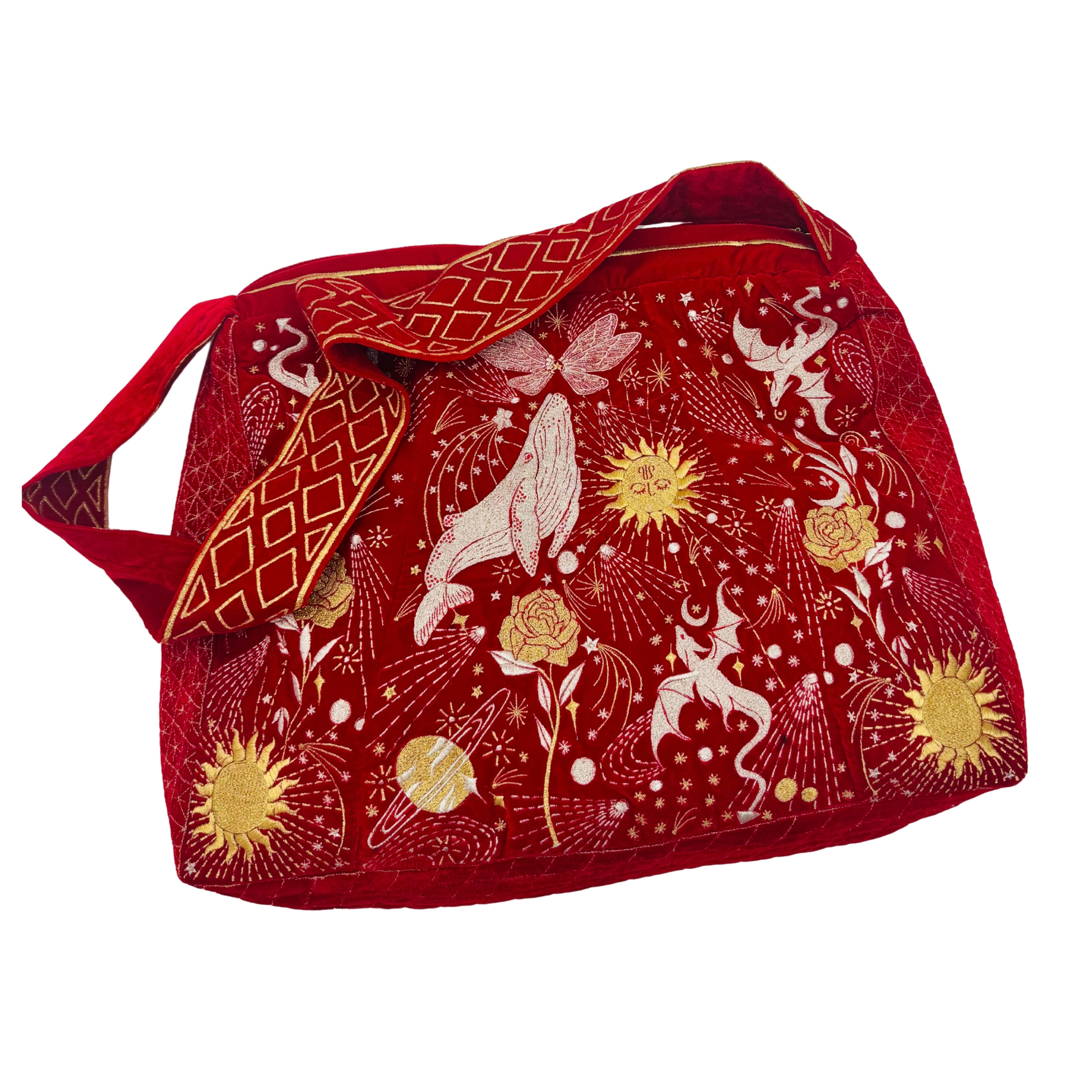 The Sitara Luxe Tote - Red Embroidered Velvet Tote Bag