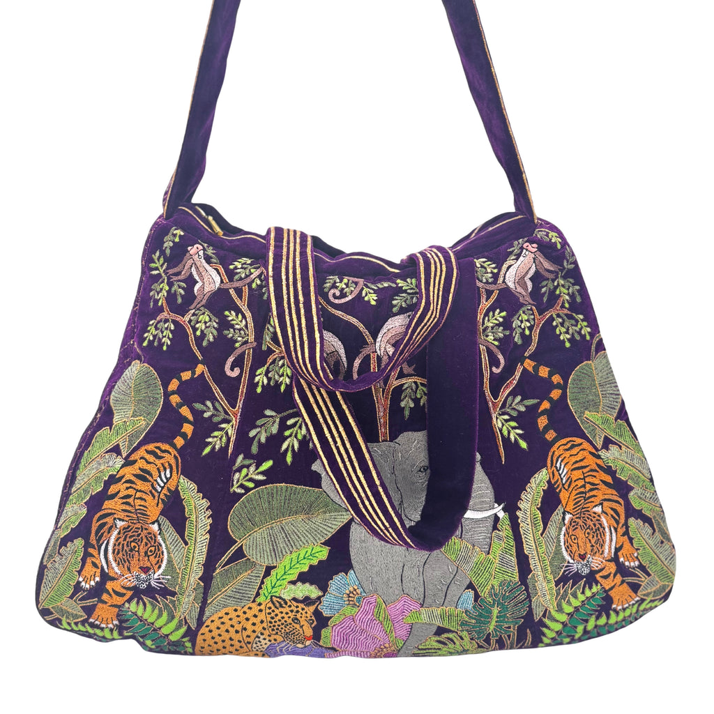 The Paloma Luxe Hobo Bag - Deep Purple Embroidered Velvet Hobo Bag
