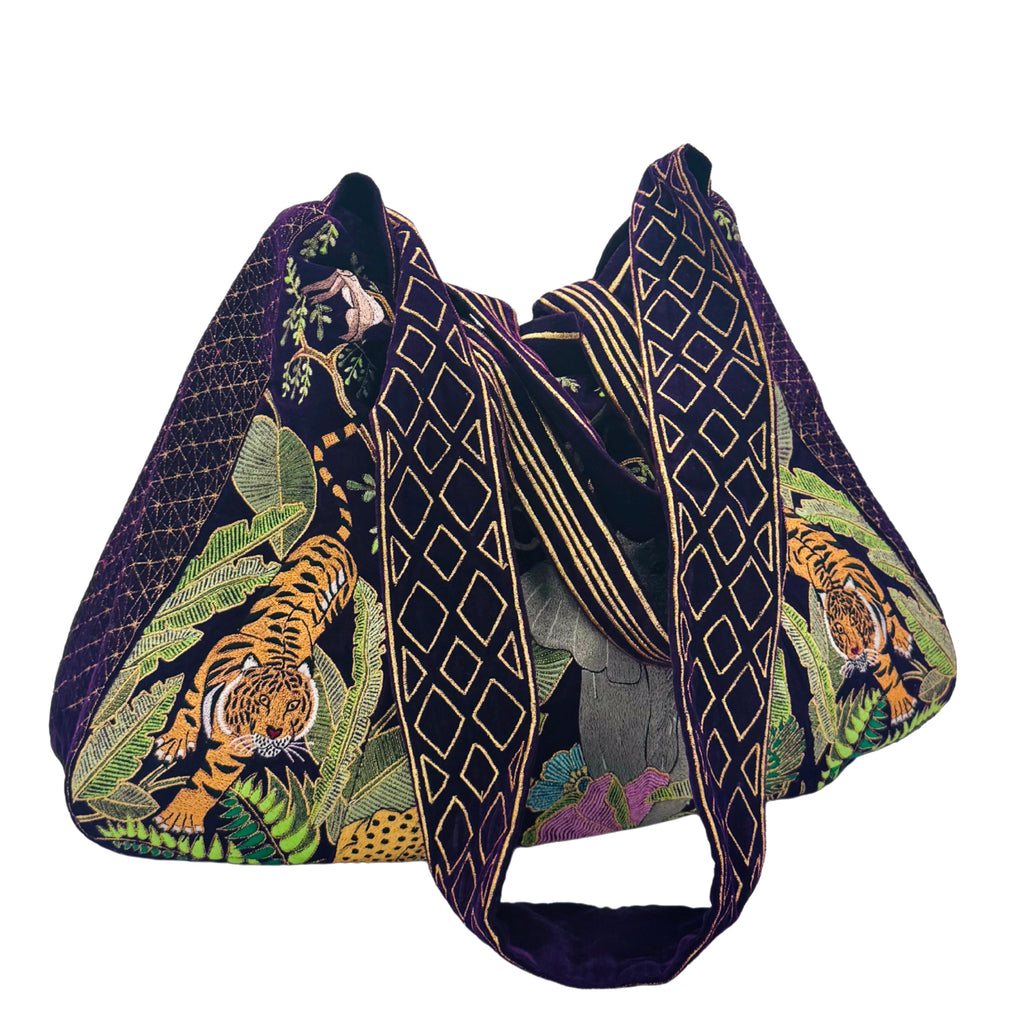 The Paloma Luxe Hobo Bag - Deep Purple Embroidered Velvet Hobo Bag