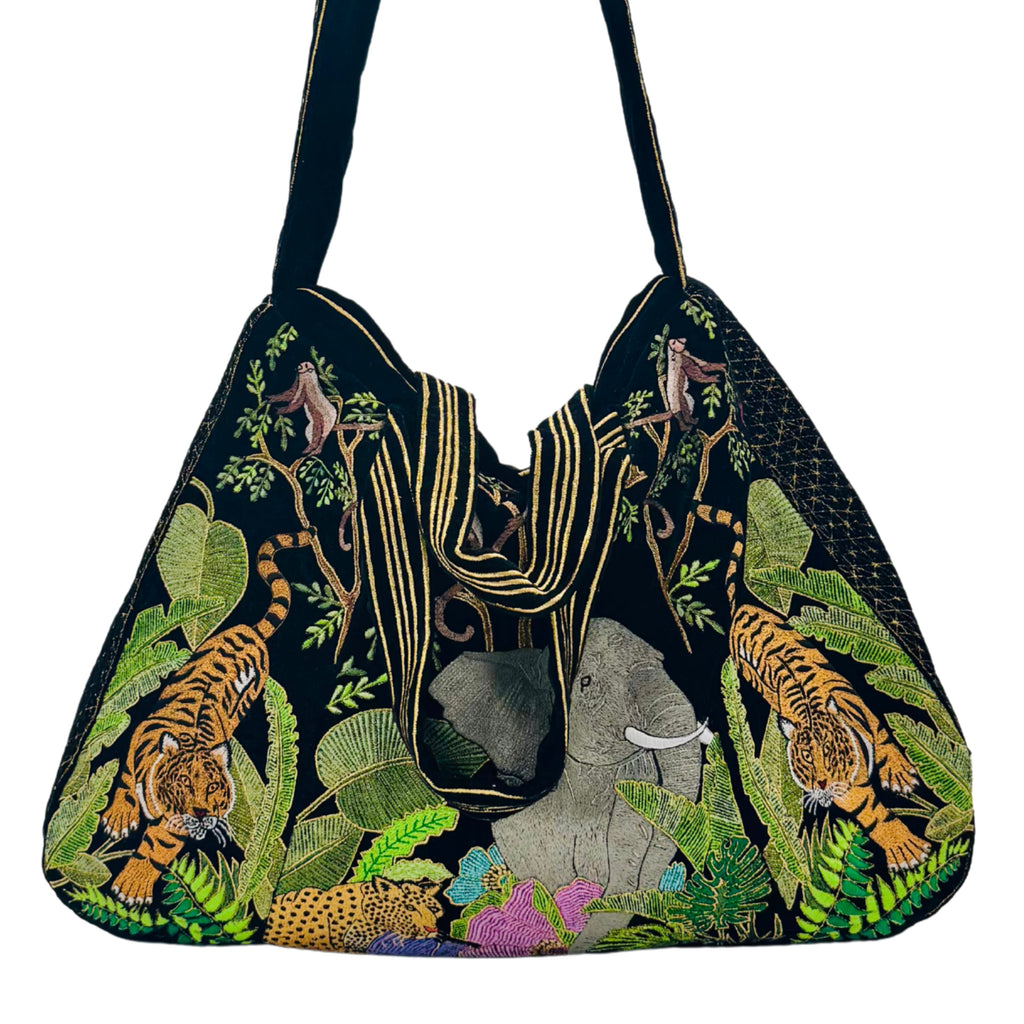 The Paloma Luxe Hobo Bag - Inky Black Embroidered Velvet Hobo Bag