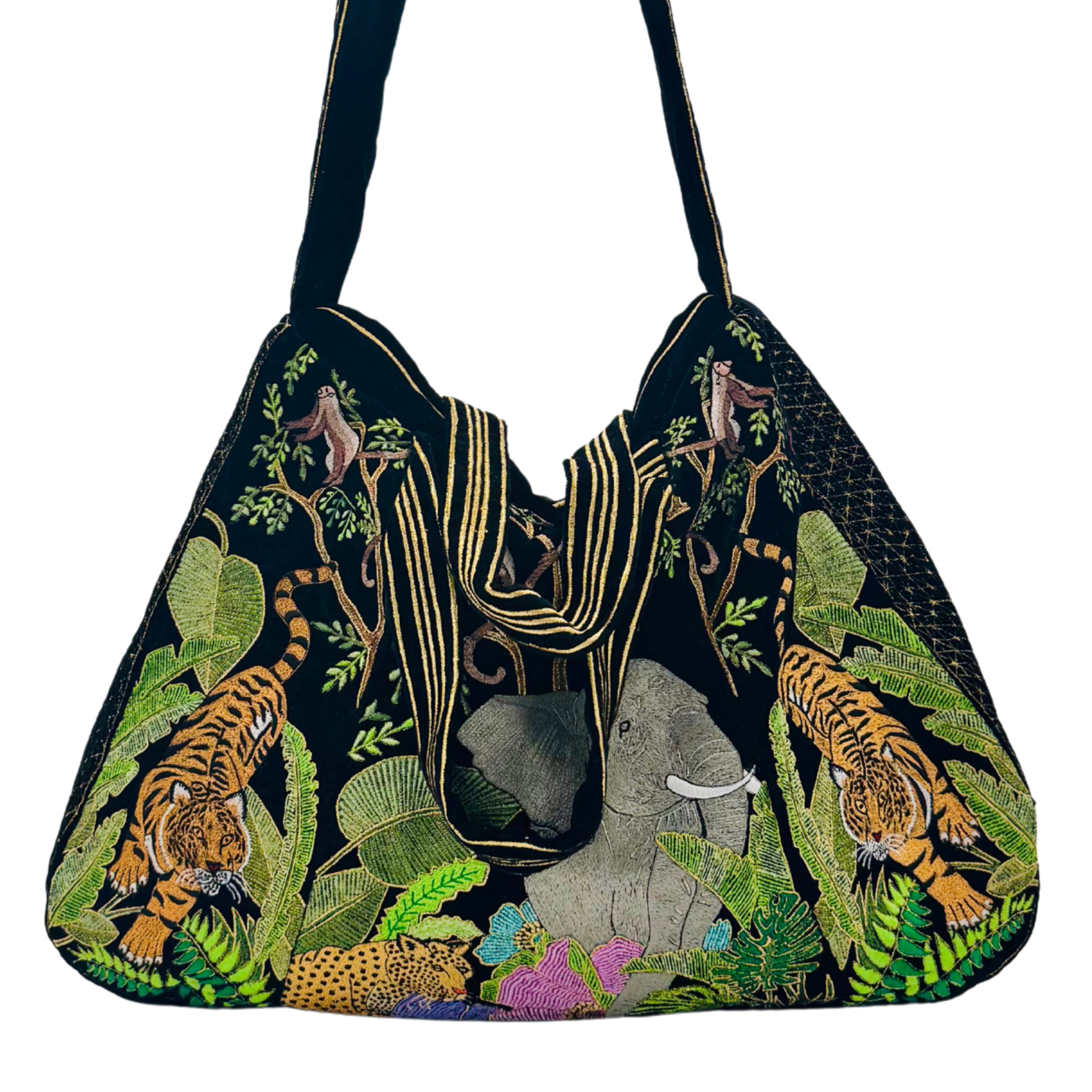 The Paloma Luxe Hobo Bag - Inky Black Embroidered Velvet Hobo Bag