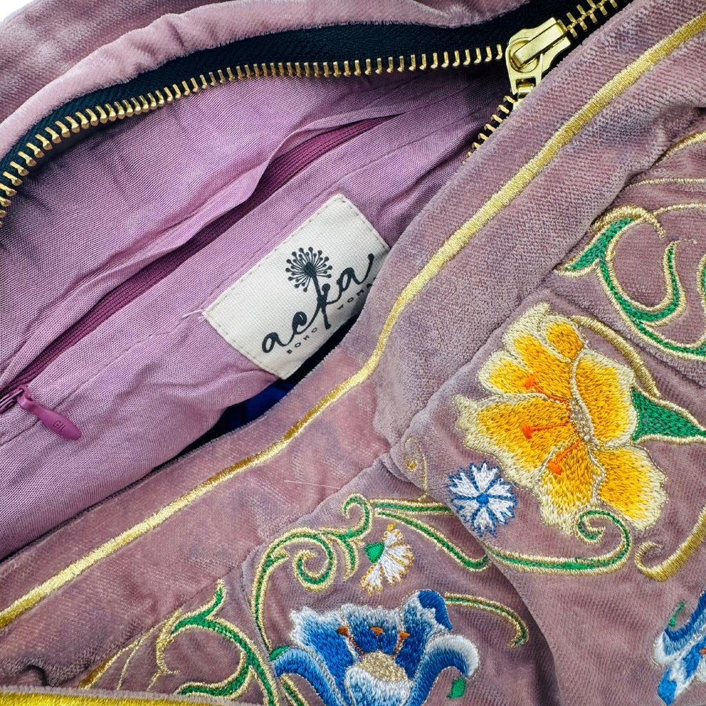 The Elinor Tote- Blush Velvet Embroidered Tote Bag