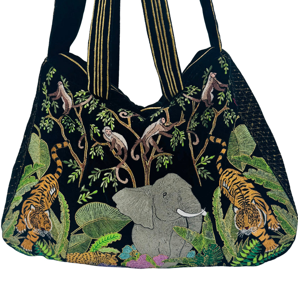 The Paloma Luxe Hobo Bag - Inky Black Embroidered Velvet Hobo Bag