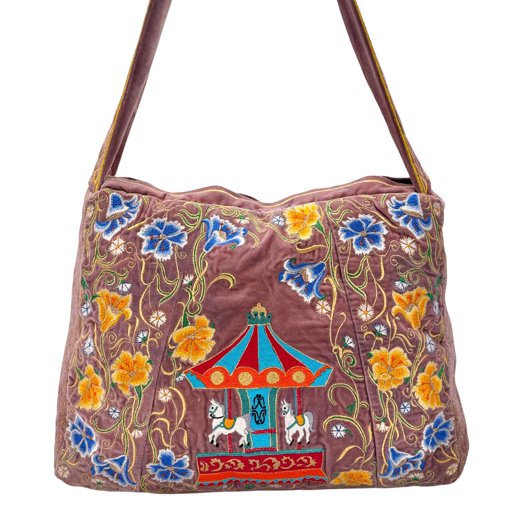 The Elinor Tote- Blush Velvet Embroidered Tote Bag