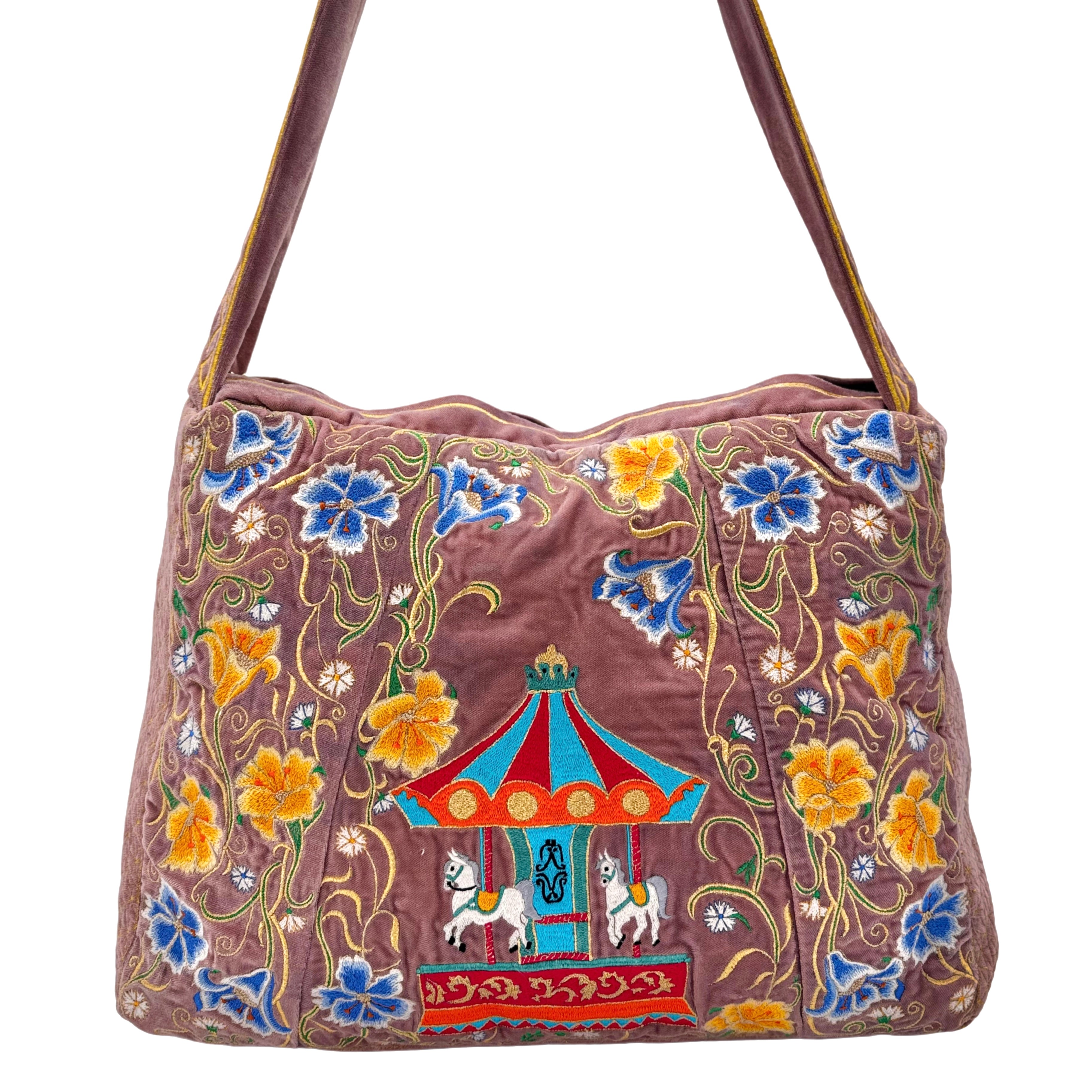 The Elinor Tote- Blush Velvet Embroidered Tote Bag